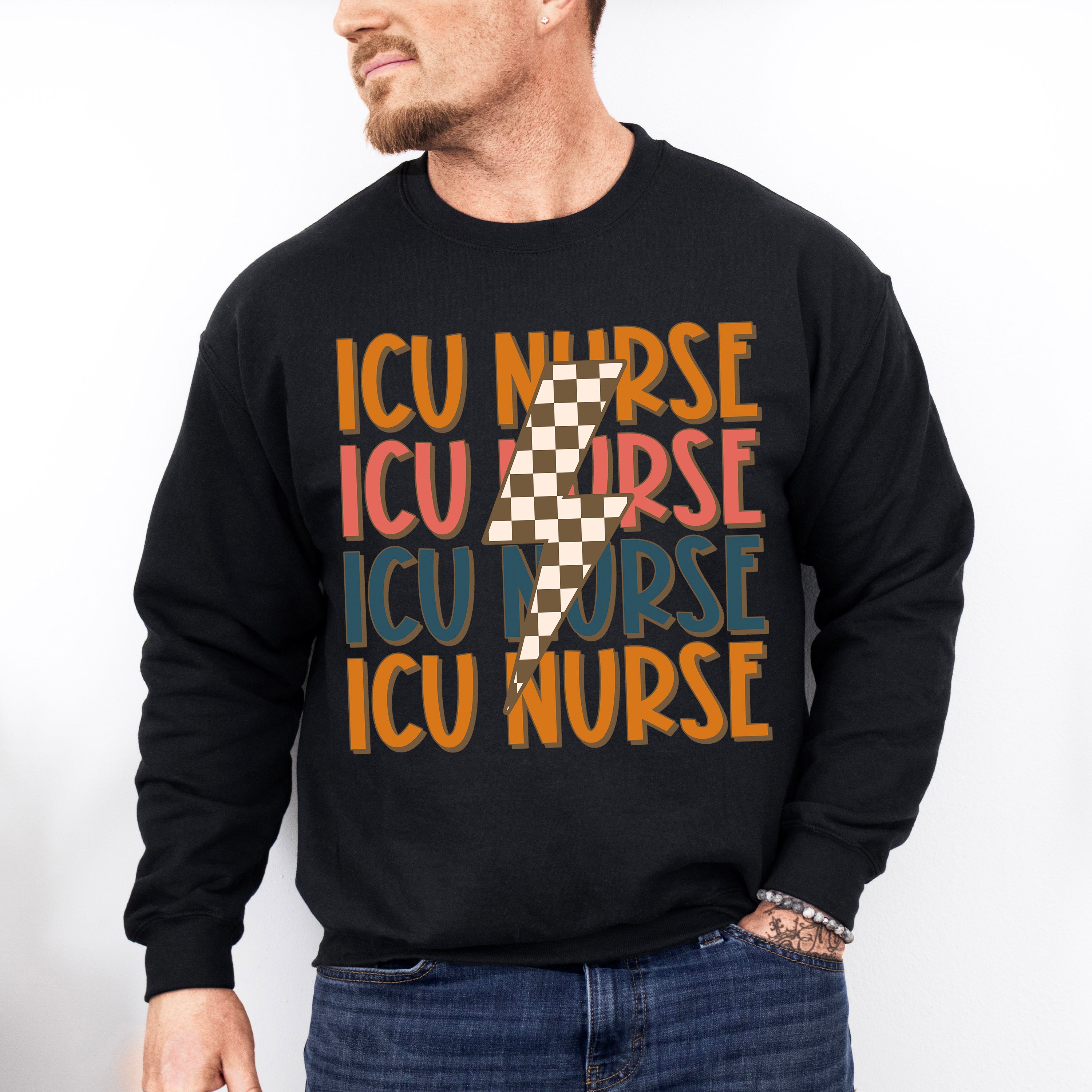 ICU Nurse Lightning Design - ICU Nurse Unisex Crewneck T-Shirt Sweatshirt Hoodie
