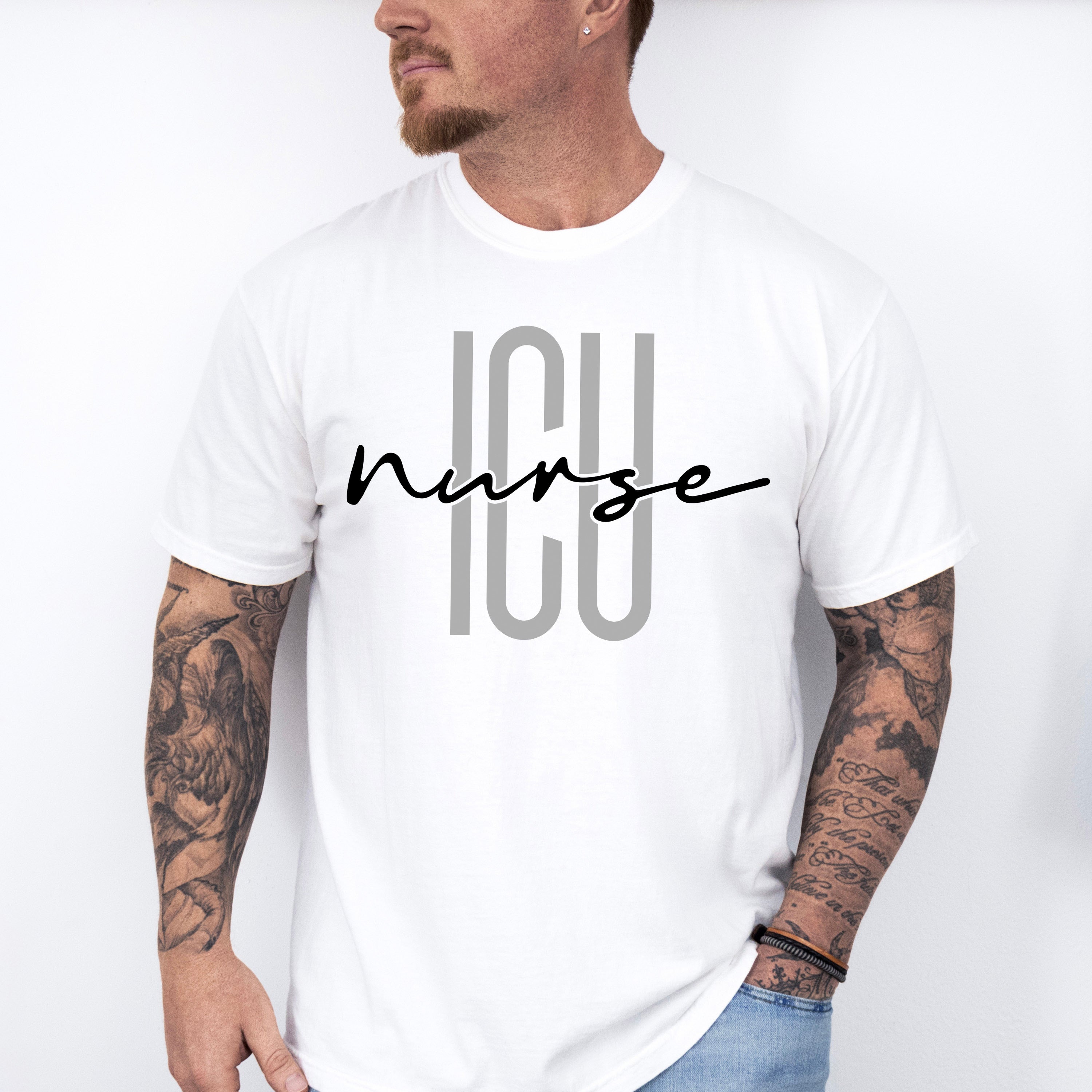 ICU Nurse Cursive Design - ICU Nurse Unisex Crewneck T-Shirt Sweatshirt Hoodie