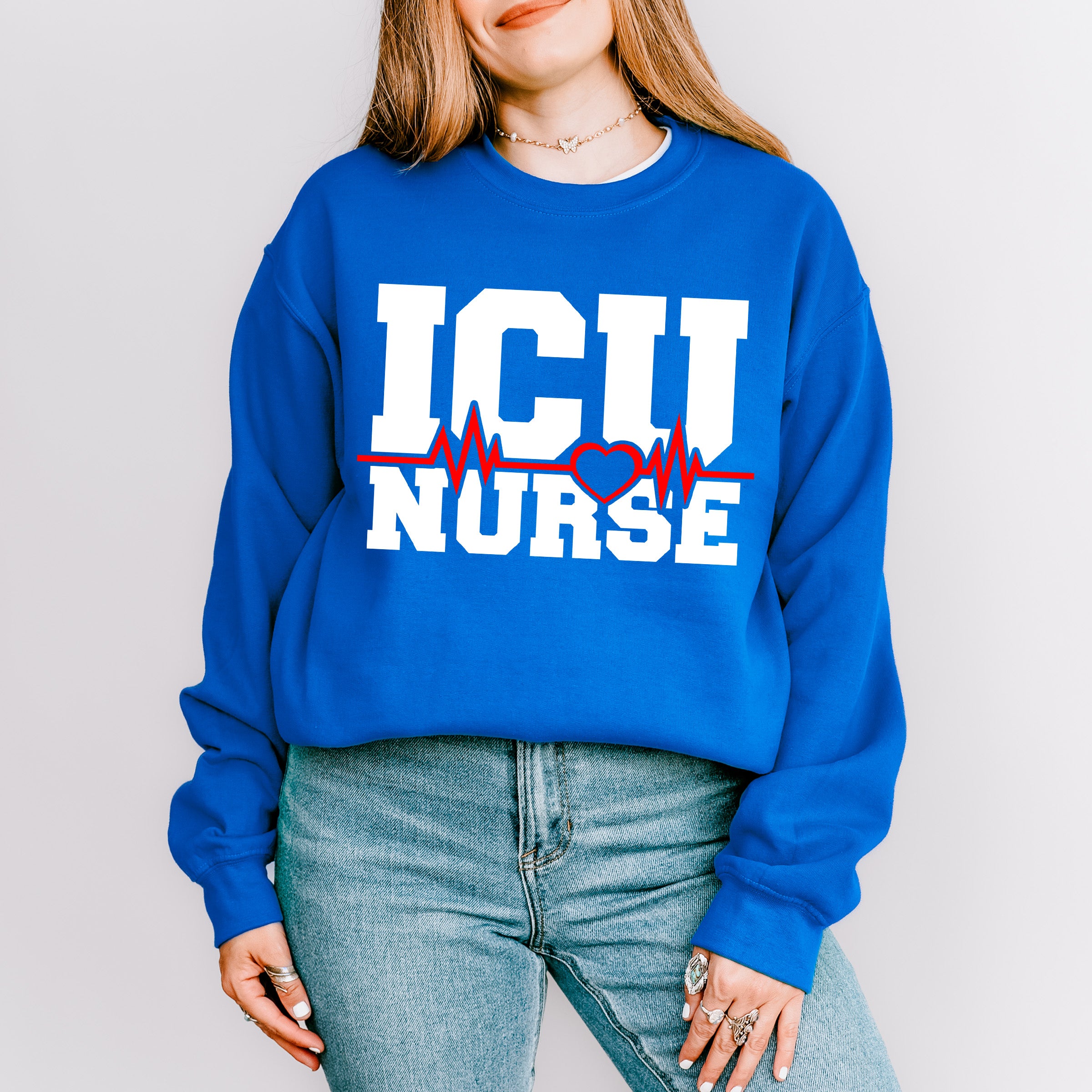 ICU Nurse Heartbeat Design - ICU Nurse Unisex Crewneck T-Shirt Sweatshirt Hoodie