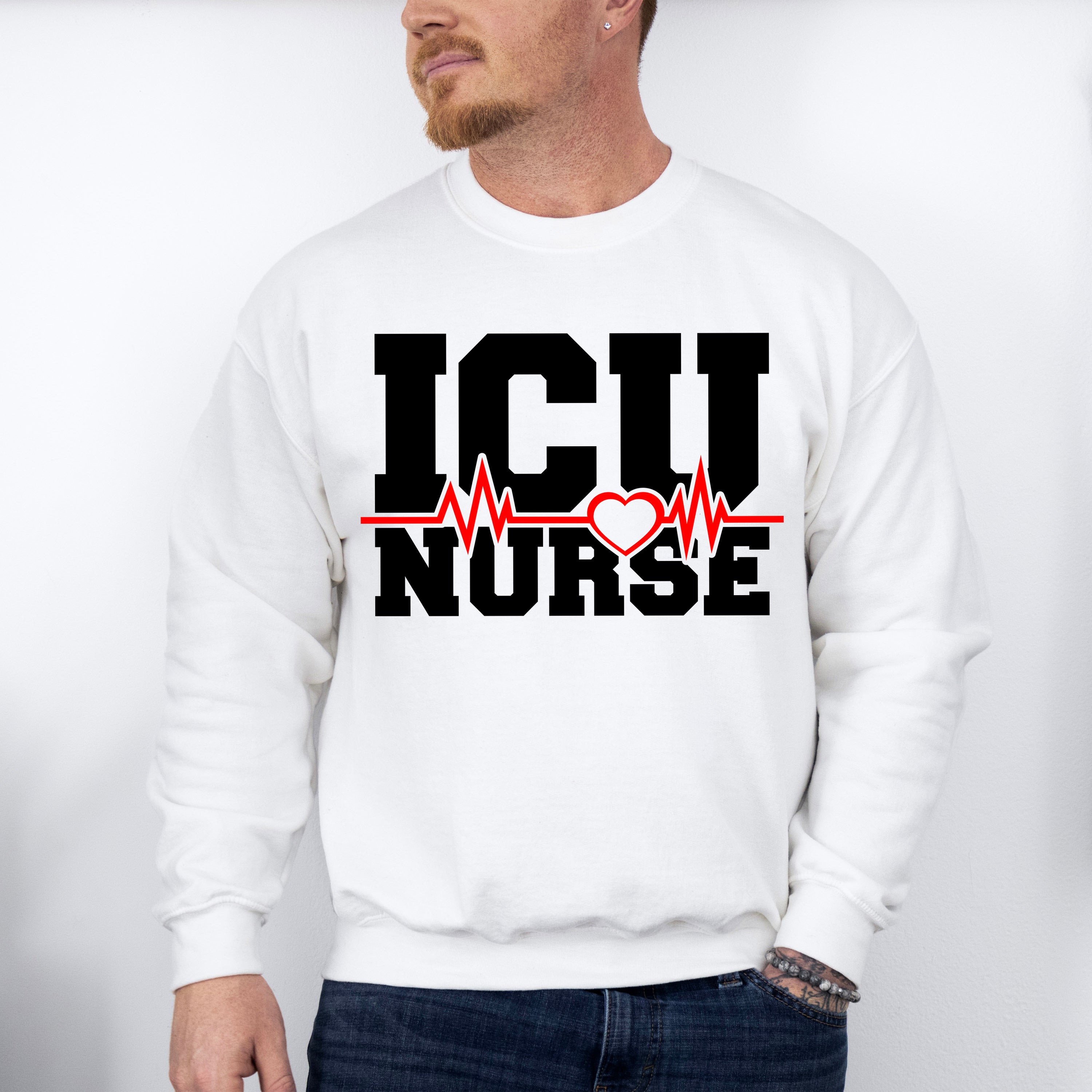 ICU Nurse Heartbeat Design - ICU Nurse Unisex Crewneck T-Shirt Sweatshirt Hoodie
