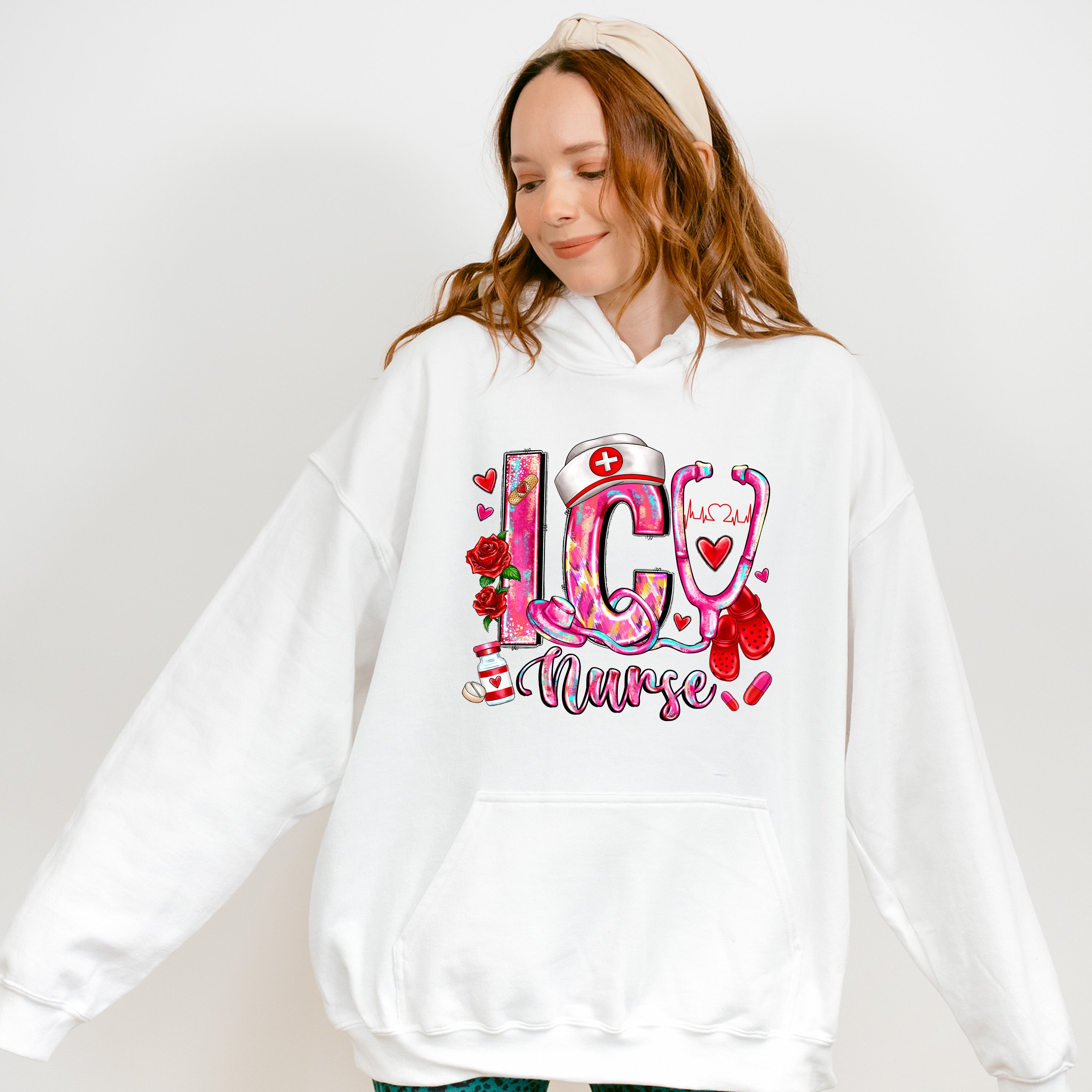 ICU Nurse Valentines Design - ICU Nurse Unisex Crewneck T-Shirt Sweatshirt Hoodie