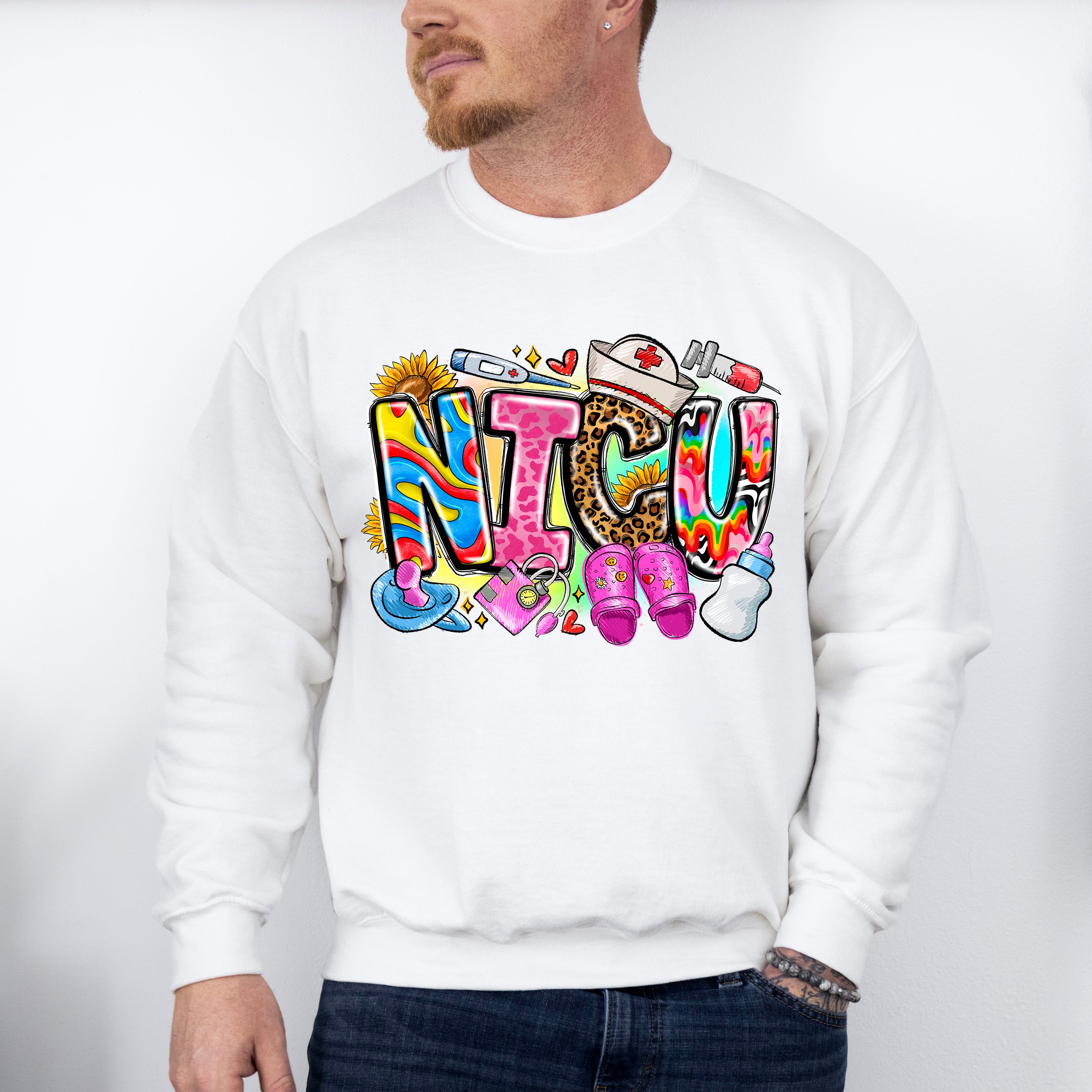 NICU Pacifier Sandals And Feeding Bottle Design - NICU Nurse Unisex Crewneck T-Shirt Sweatshirt Hoodie