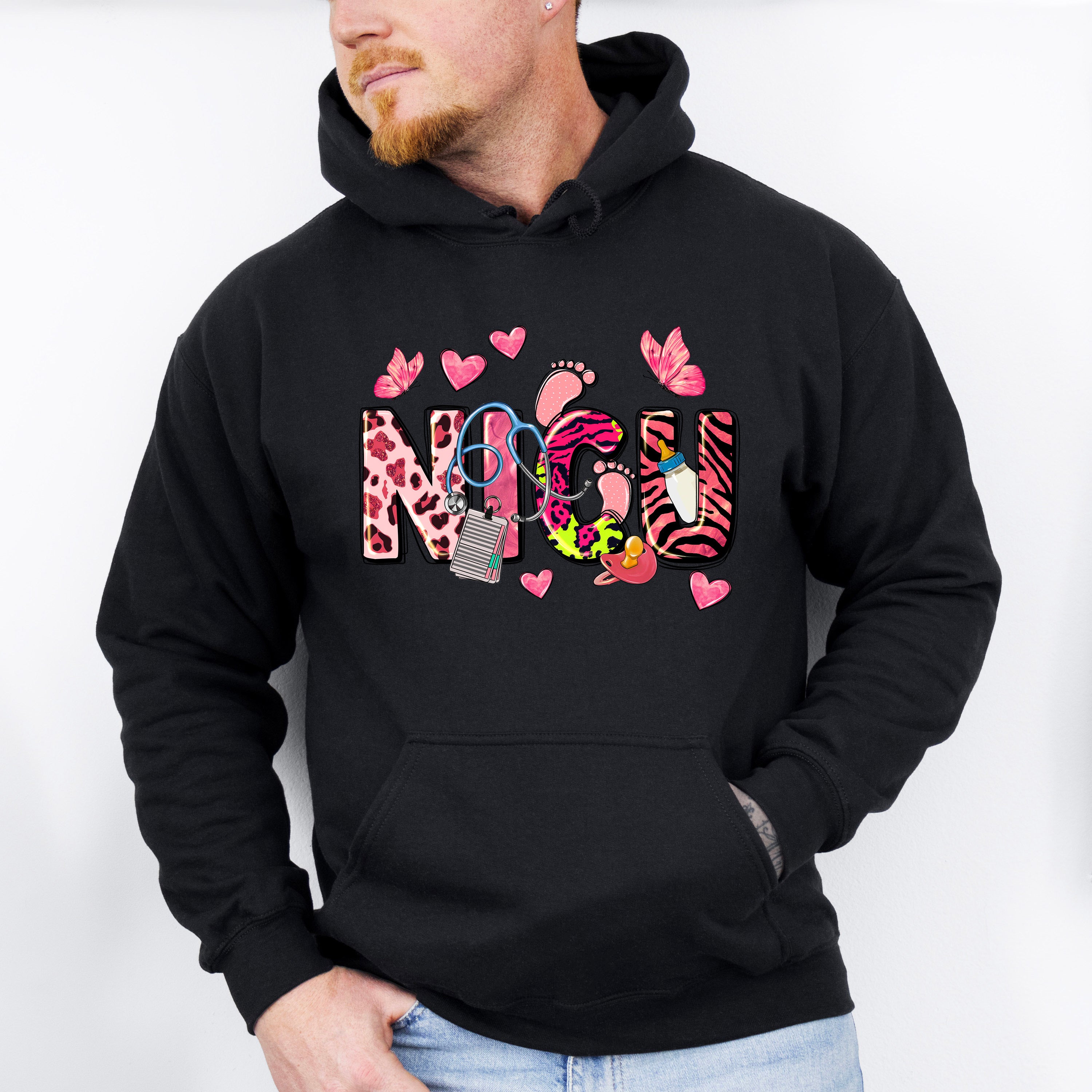 NICU Butterflies And Hearts Design - NICU Nurse Unisex Crewneck T-Shirt Sweatshirt Hoodie