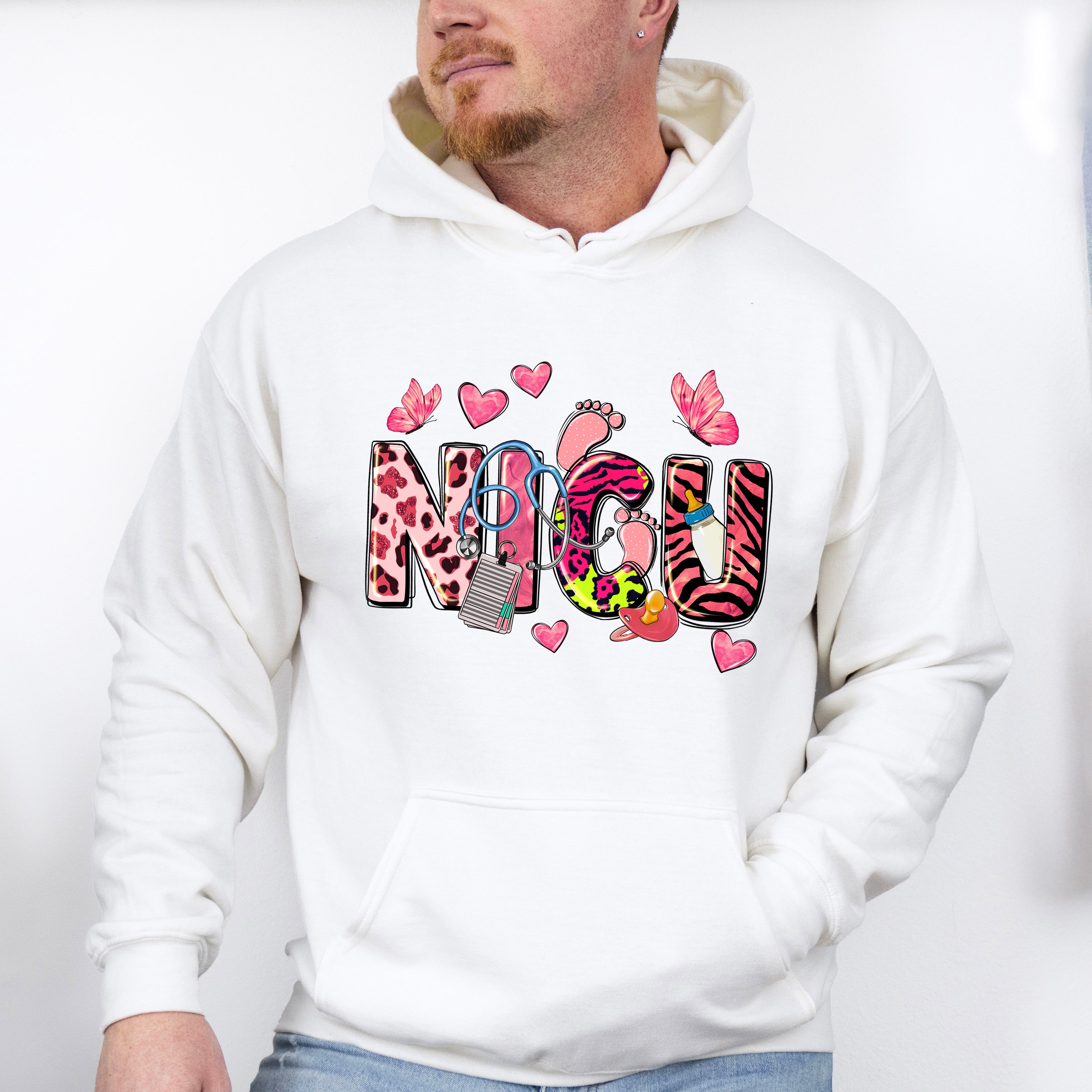 NICU Butterflies And Hearts Design - NICU Nurse Unisex Crewneck T-Shirt Sweatshirt Hoodie