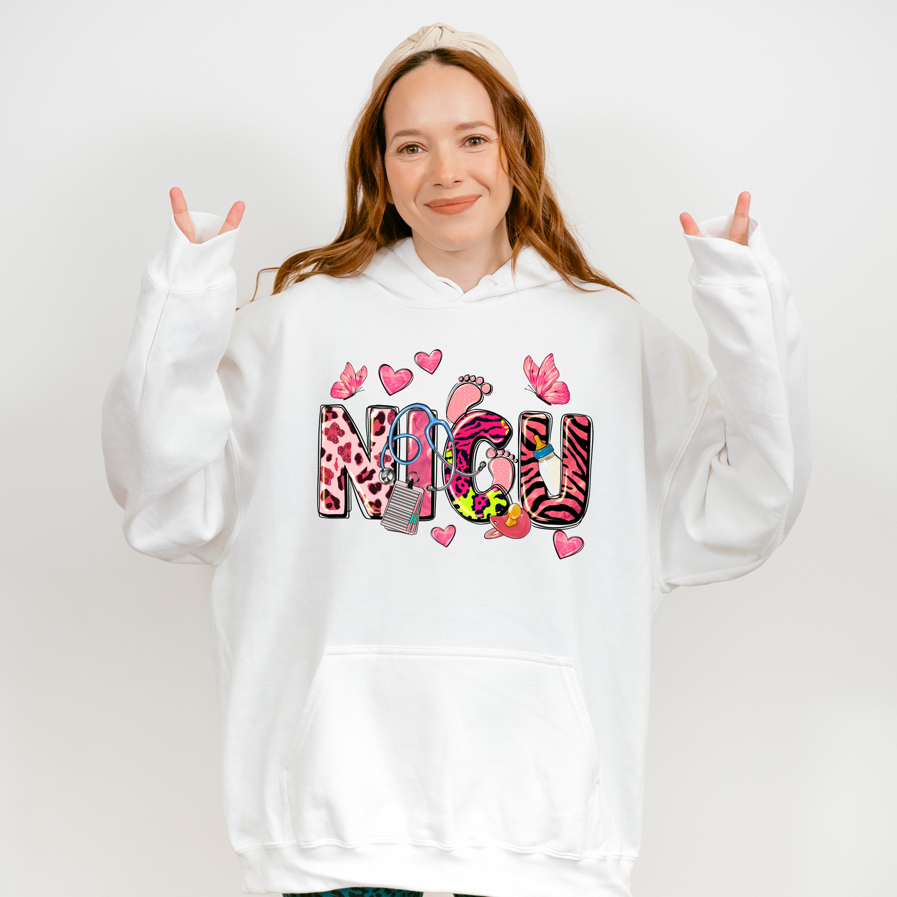 NICU Butterflies And Hearts Design - NICU Nurse Unisex Crewneck T-Shirt Sweatshirt Hoodie