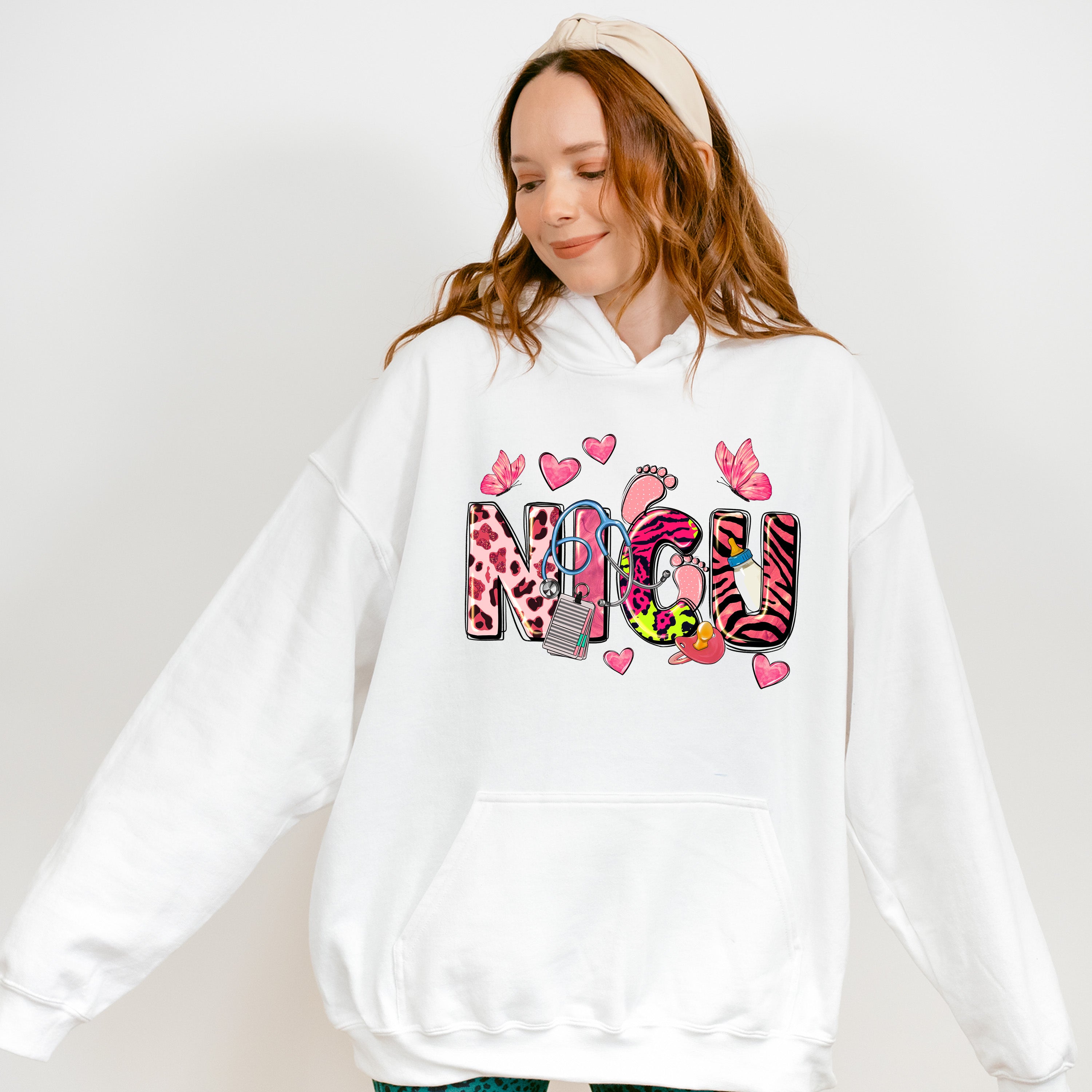 NICU Butterflies And Hearts Design - NICU Nurse Unisex Crewneck T-Shirt Sweatshirt Hoodie