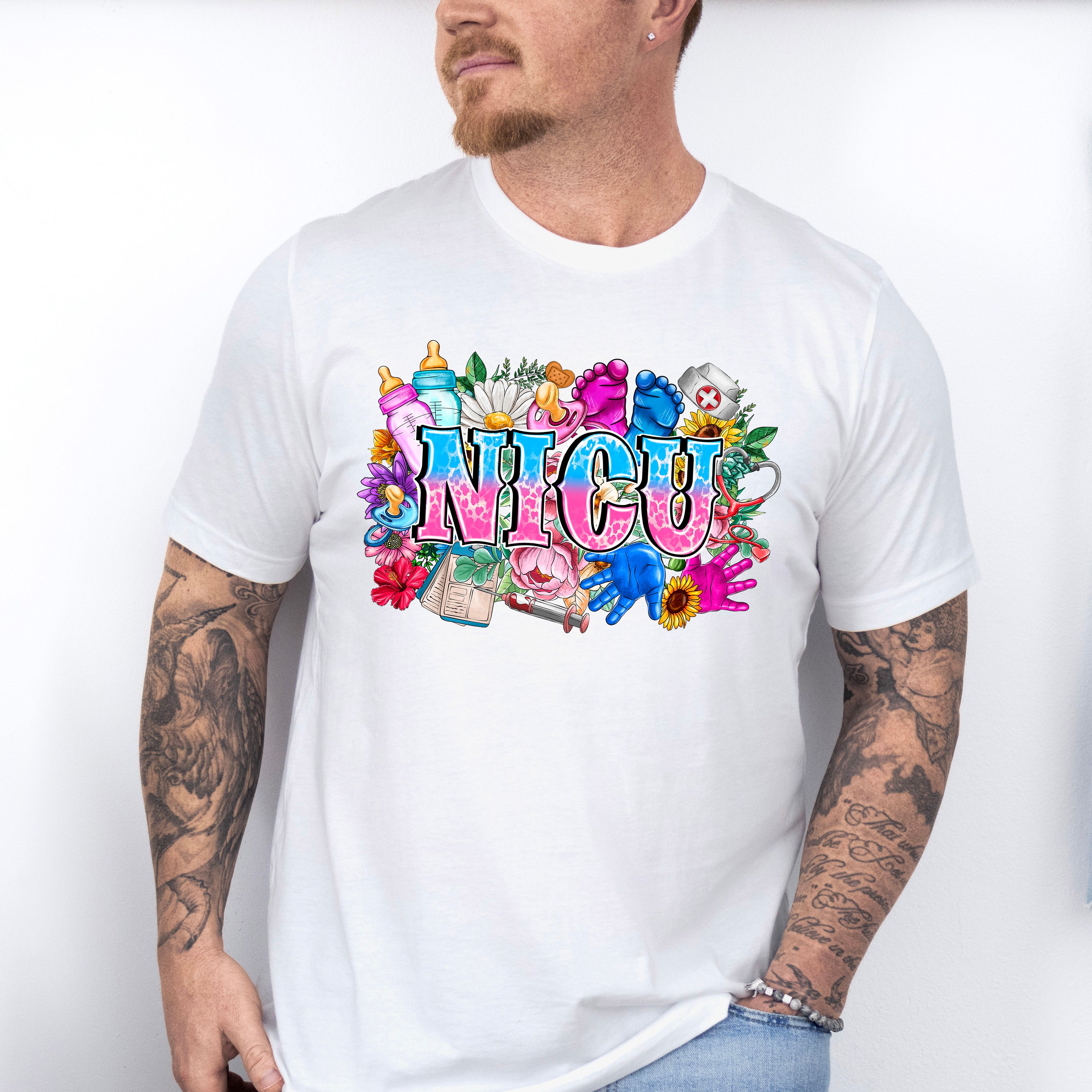 NICU Flowers And Doodles Design - NICU Nurse Unisex Crewneck T-Shirt Sweatshirt Hoodie