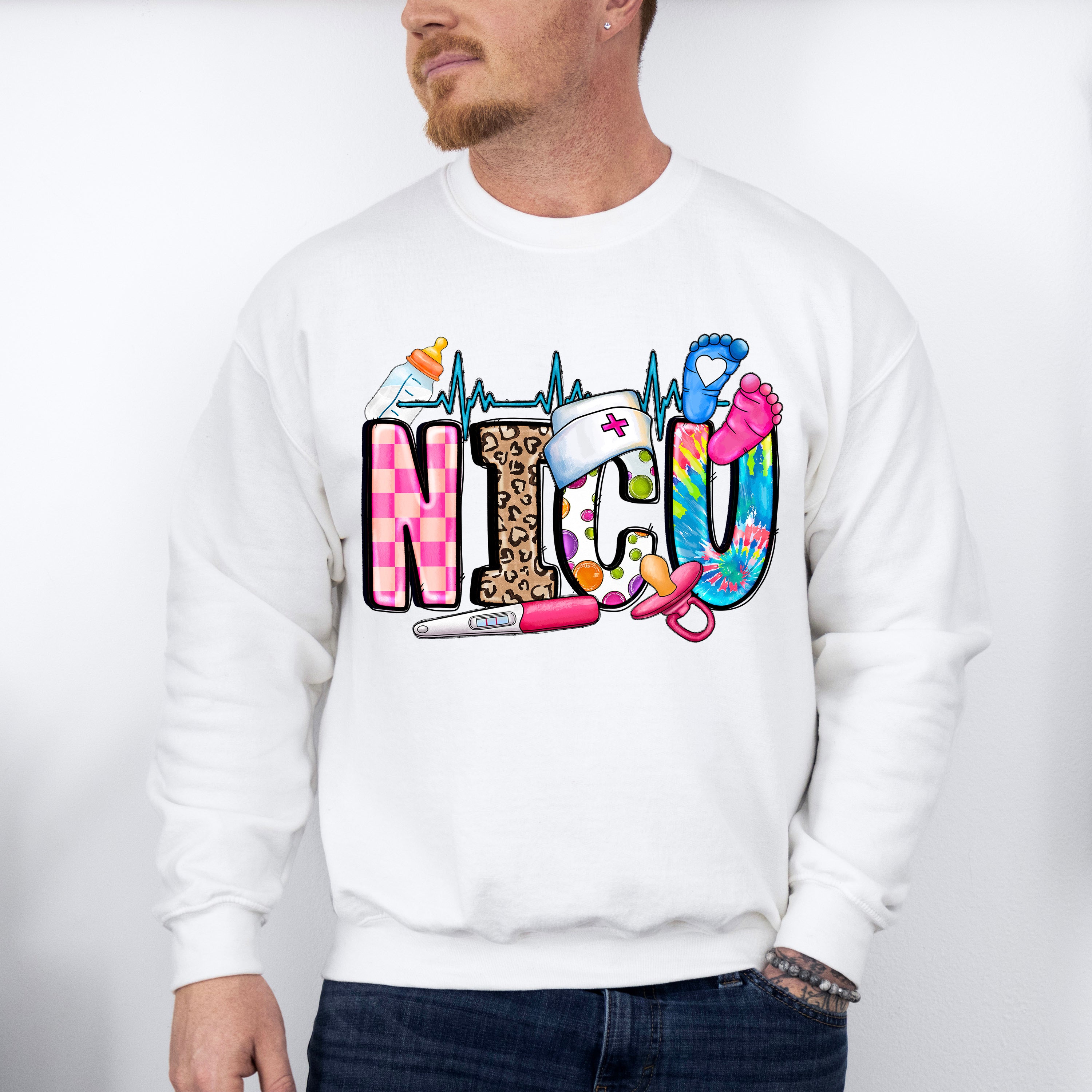 NICU Heartbeat Design - NICU Nurse Unisex Crewneck T-Shirt Sweatshirt Hoodie