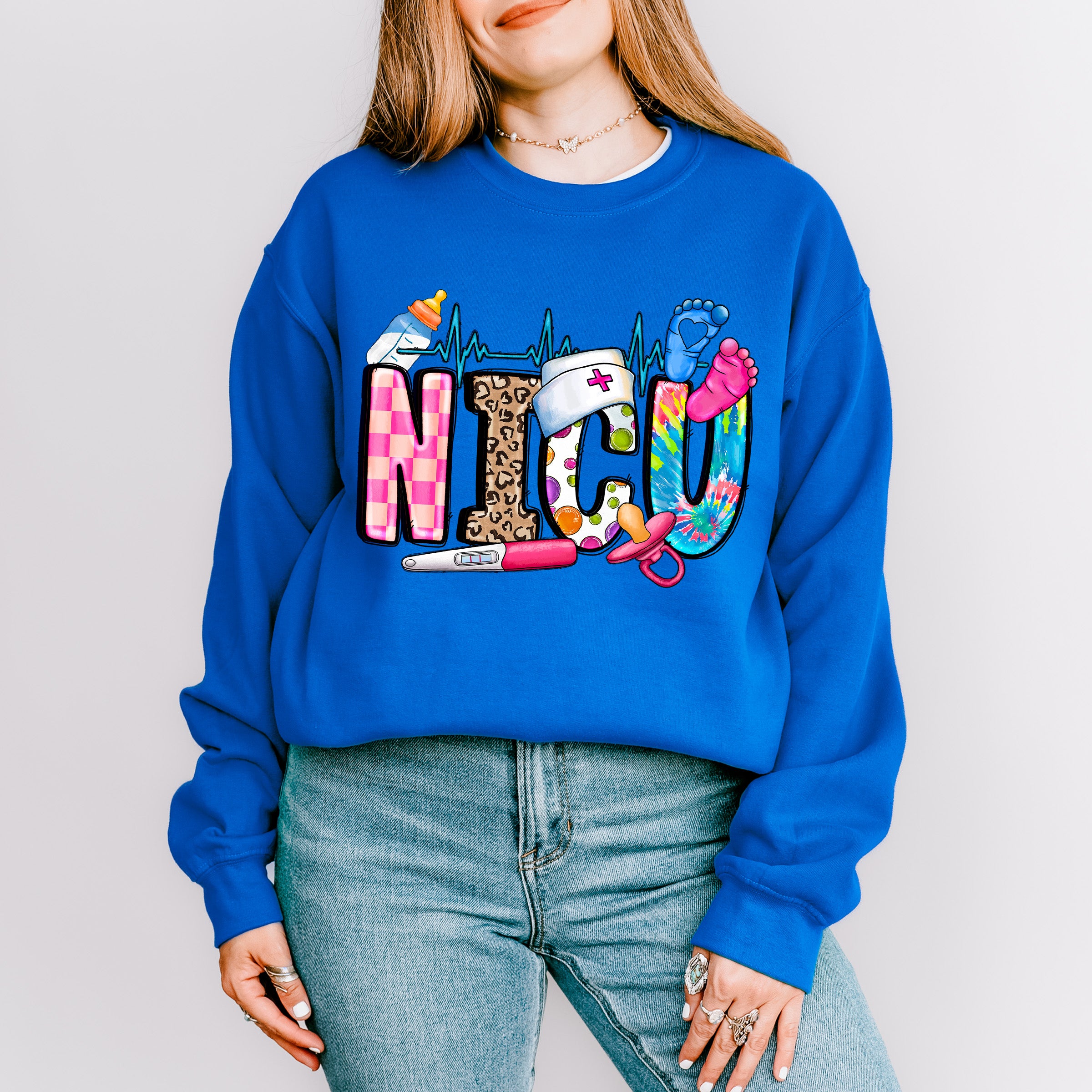 NICU Heartbeat Design - NICU Nurse Unisex Crewneck T-Shirt Sweatshirt Hoodie