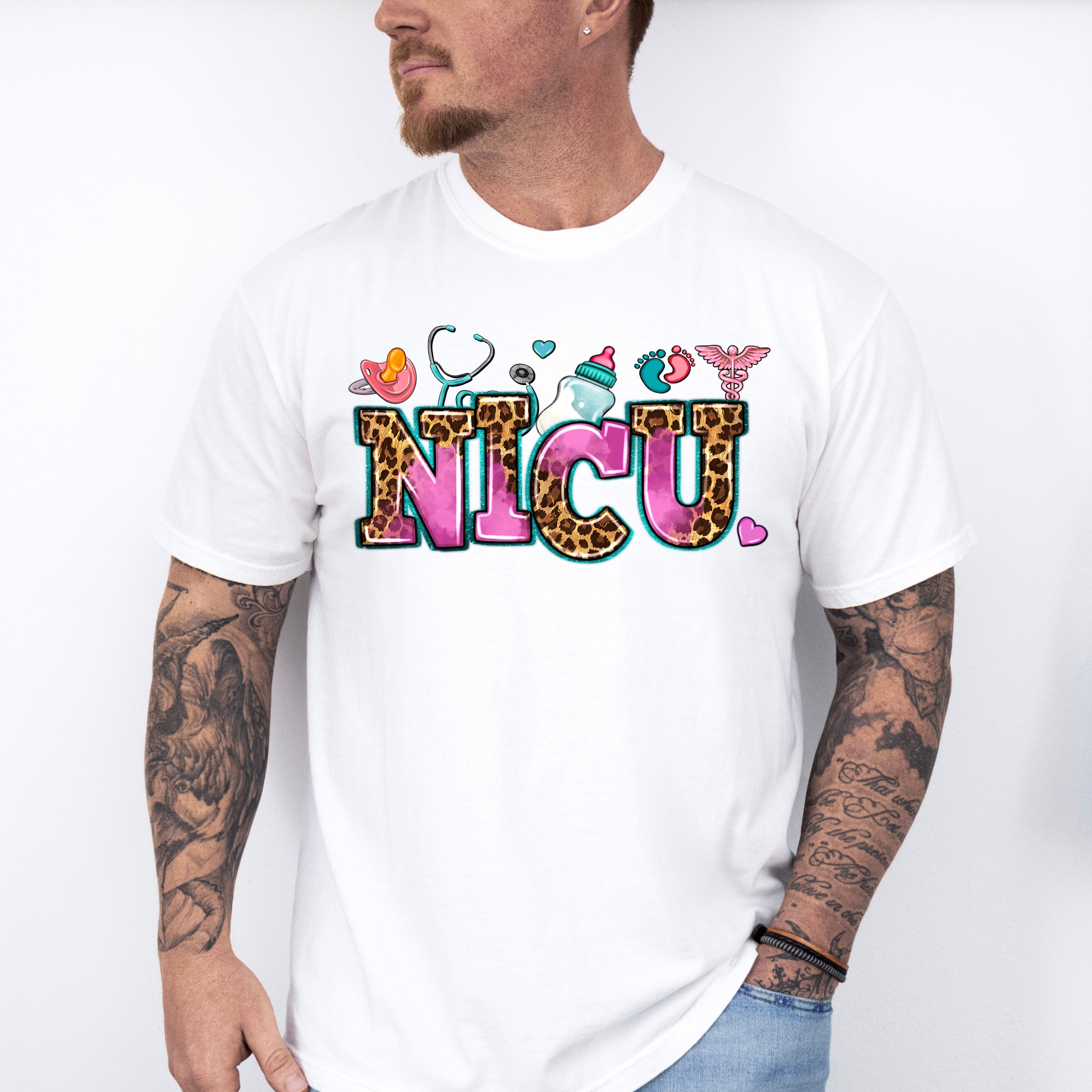 NICU Leopard Doodles Design - NICU Nurse Unisex Crewneck T-Shirt Sweatshirt Hoodie