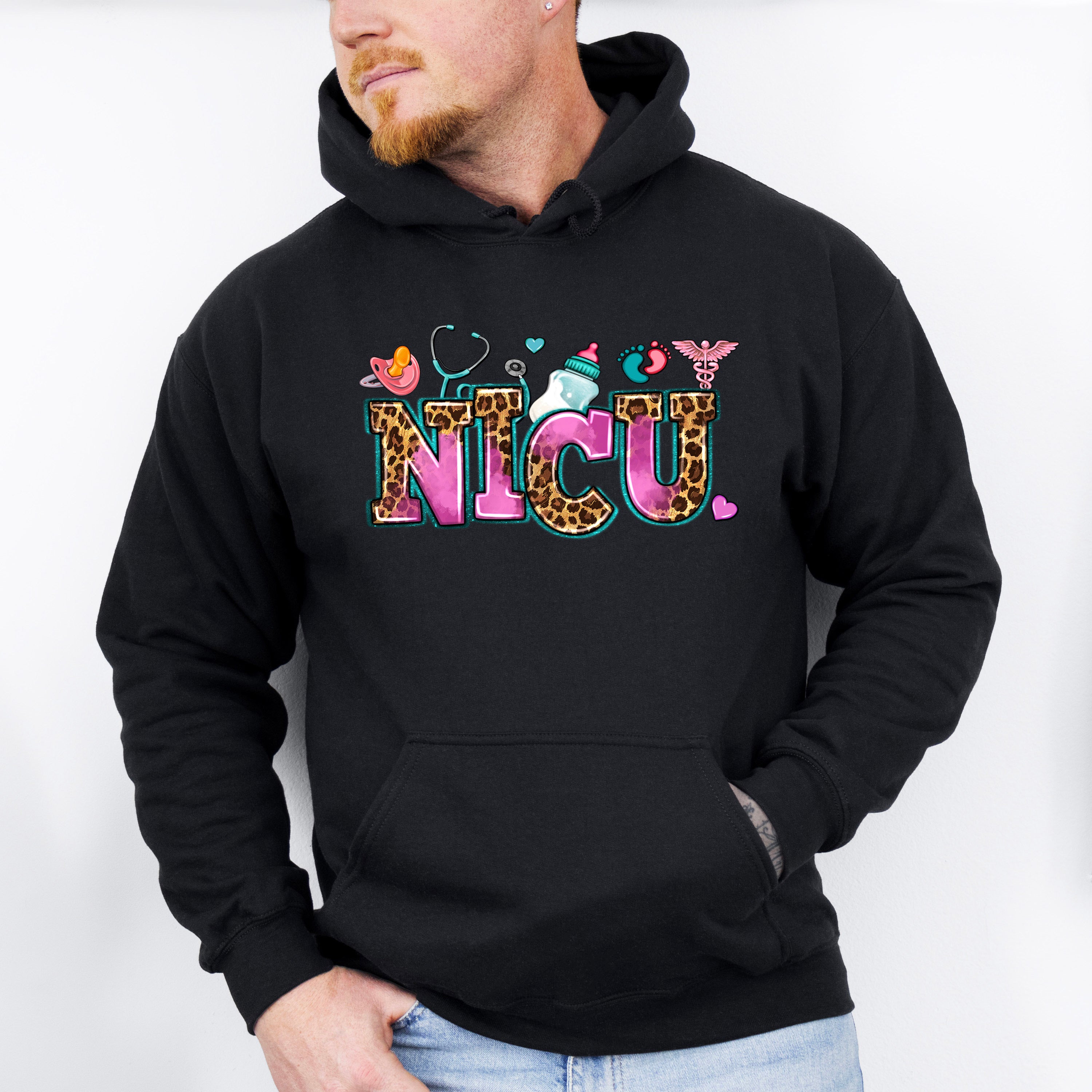NICU Leopard Doodles Design - NICU Nurse Unisex Crewneck T-Shirt Sweatshirt Hoodie