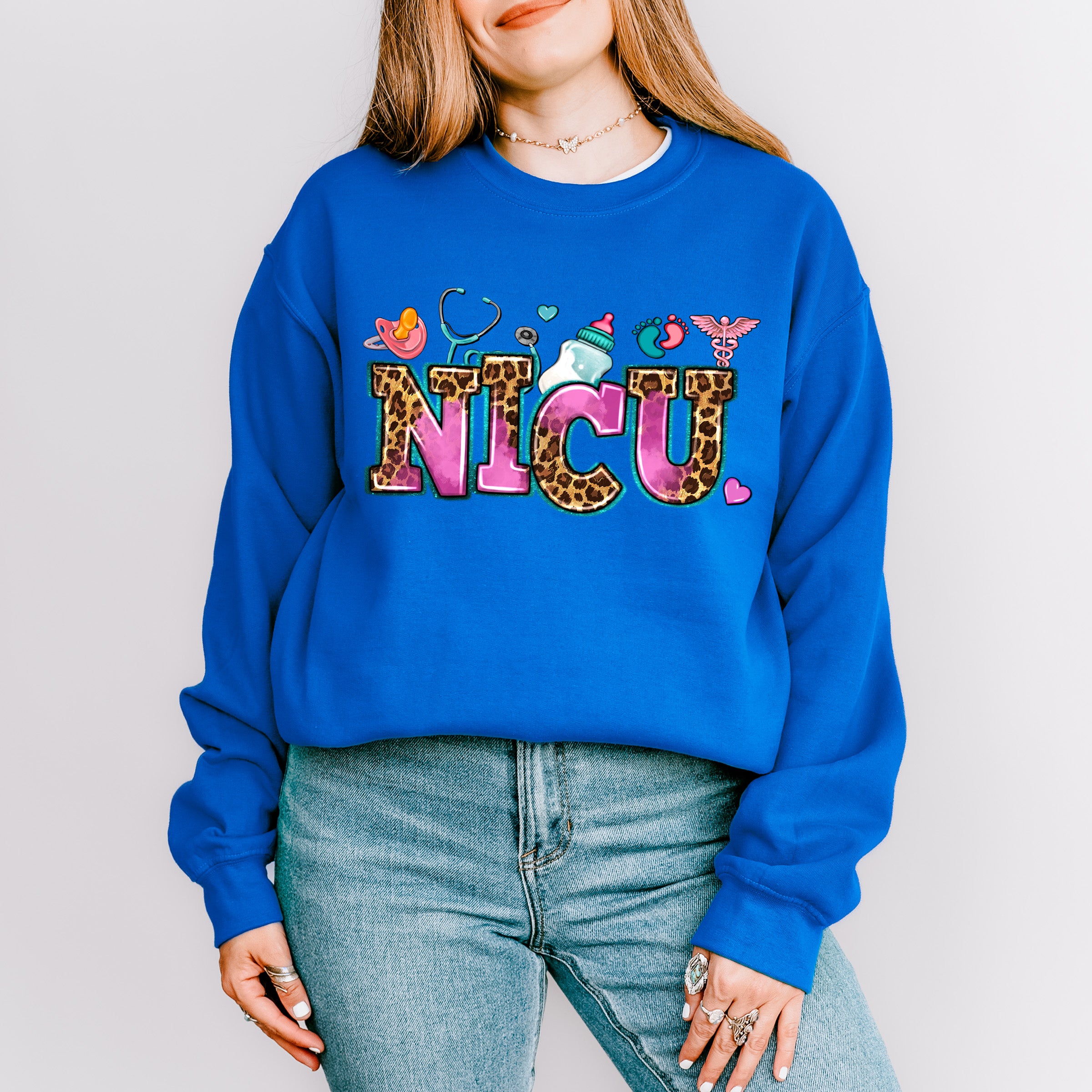NICU Leopard Doodles Design - NICU Nurse Unisex Crewneck T-Shirt Sweatshirt Hoodie