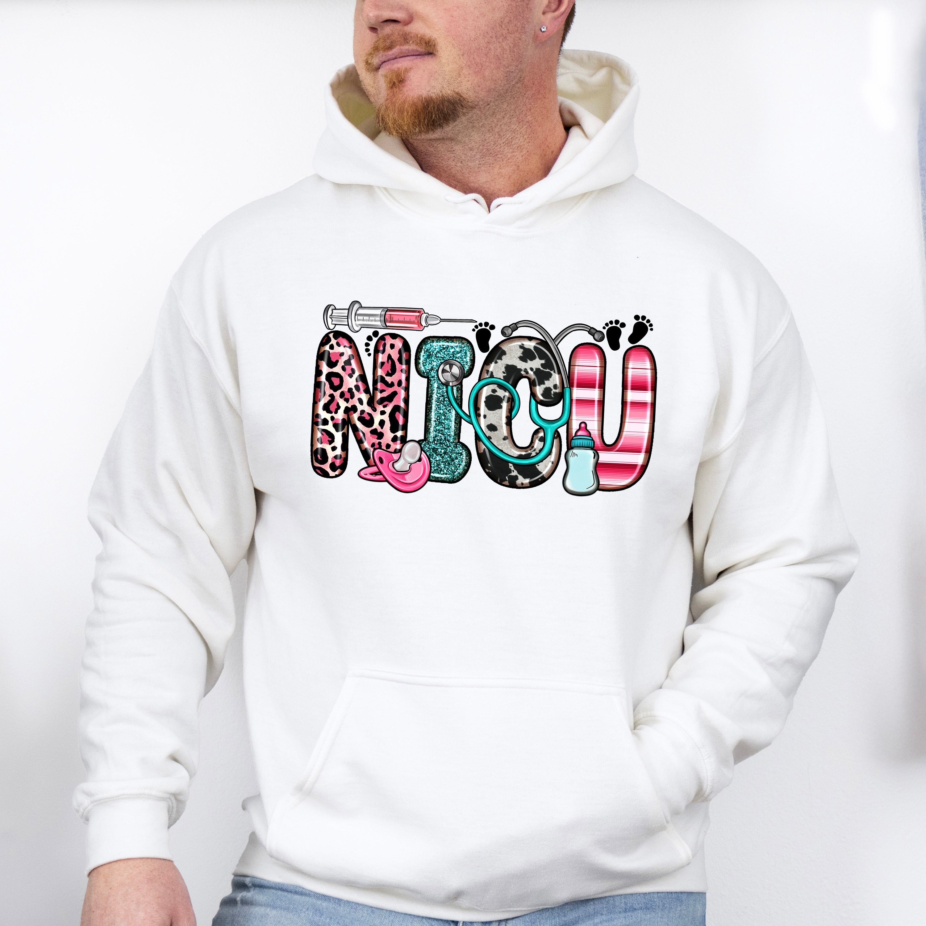 NICU Pink Leopard Design - NICU Nurse Unisex Crewneck T-Shirt Sweatshirt Hoodie