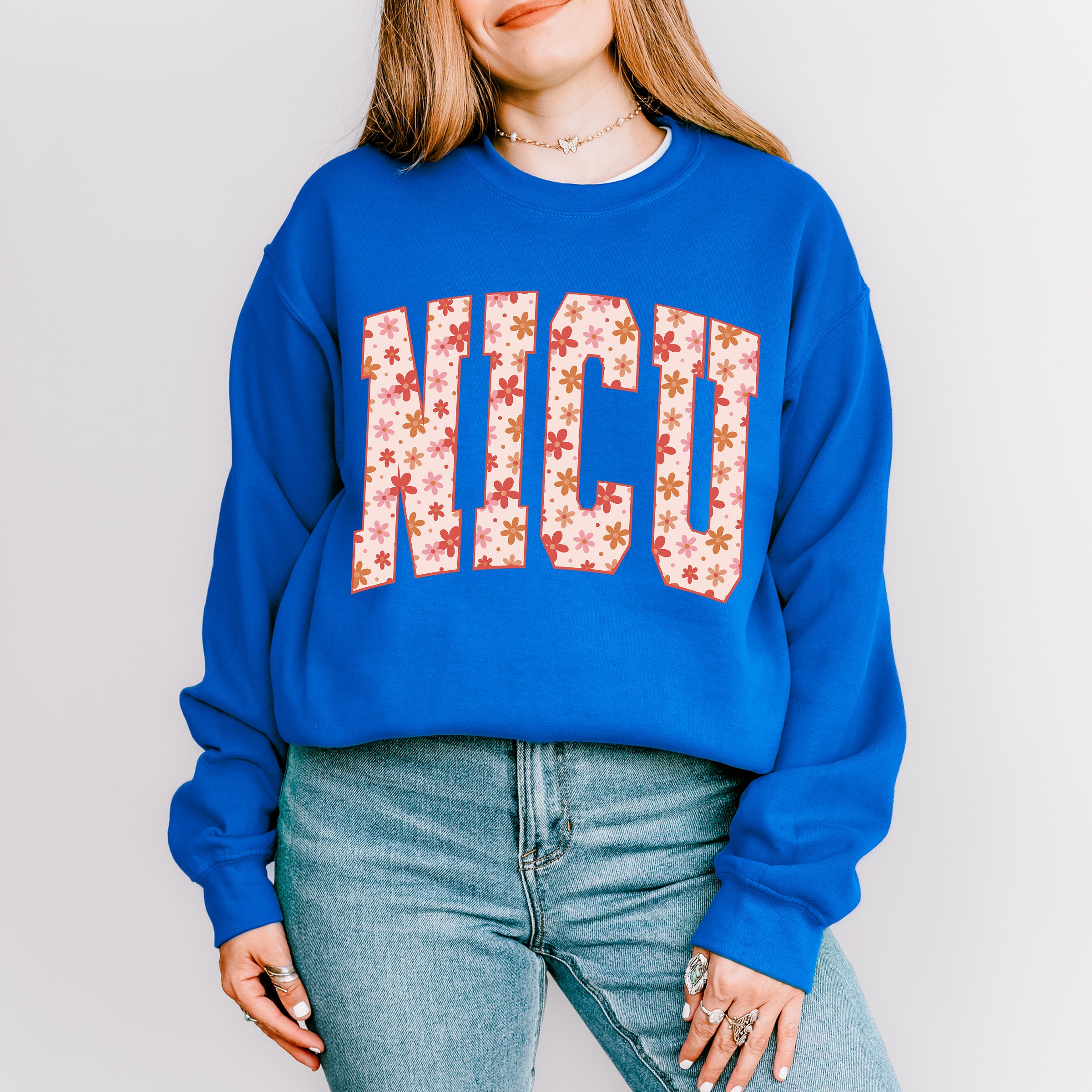 NICU Floral Design - NICU Nurse Unisex Crewneck T-Shirt Sweatshirt Hoodie