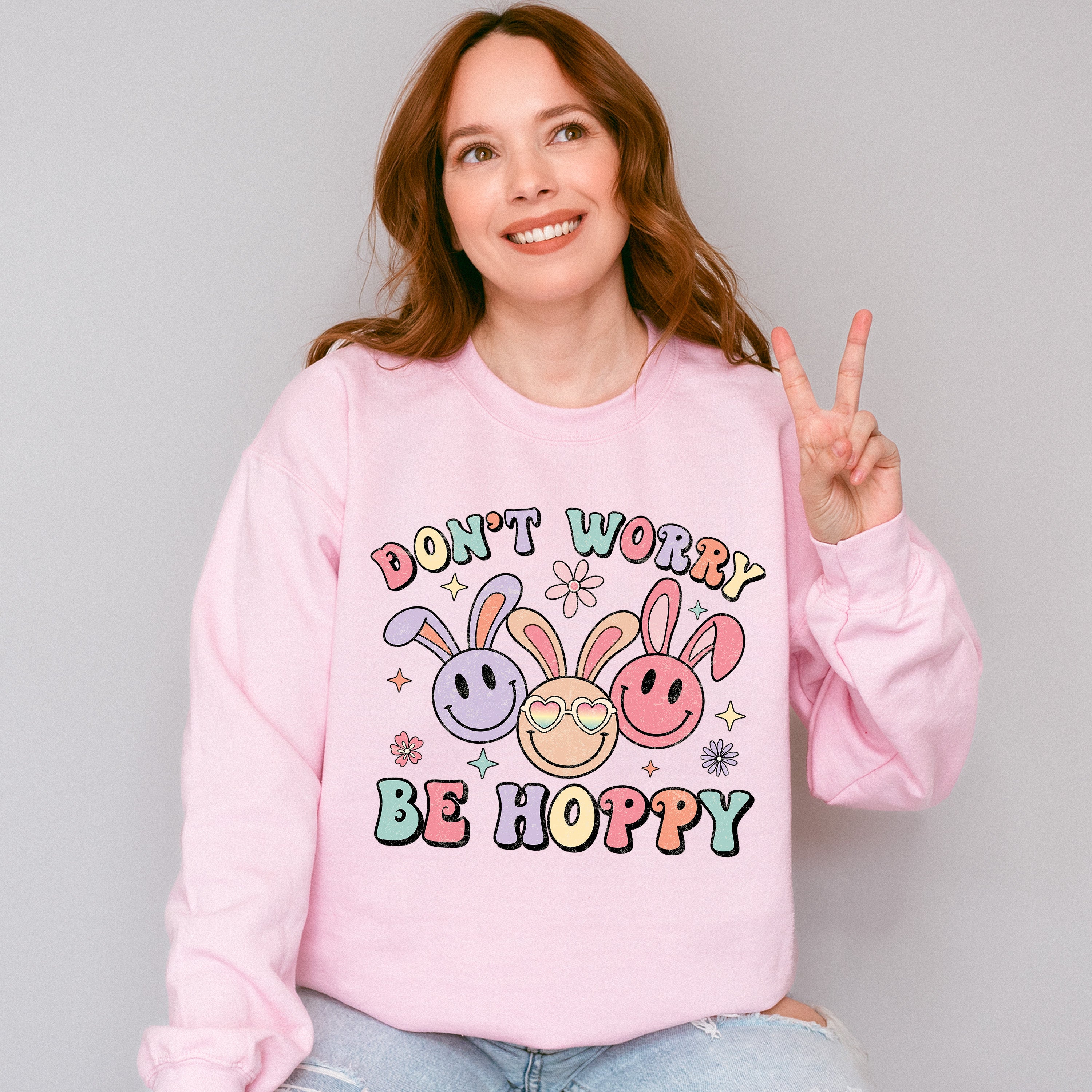 Don't Worry Be Hoppy Smiley - Easter Day Unisex Crewneck T-Shirt Sweatshirt Hoodie