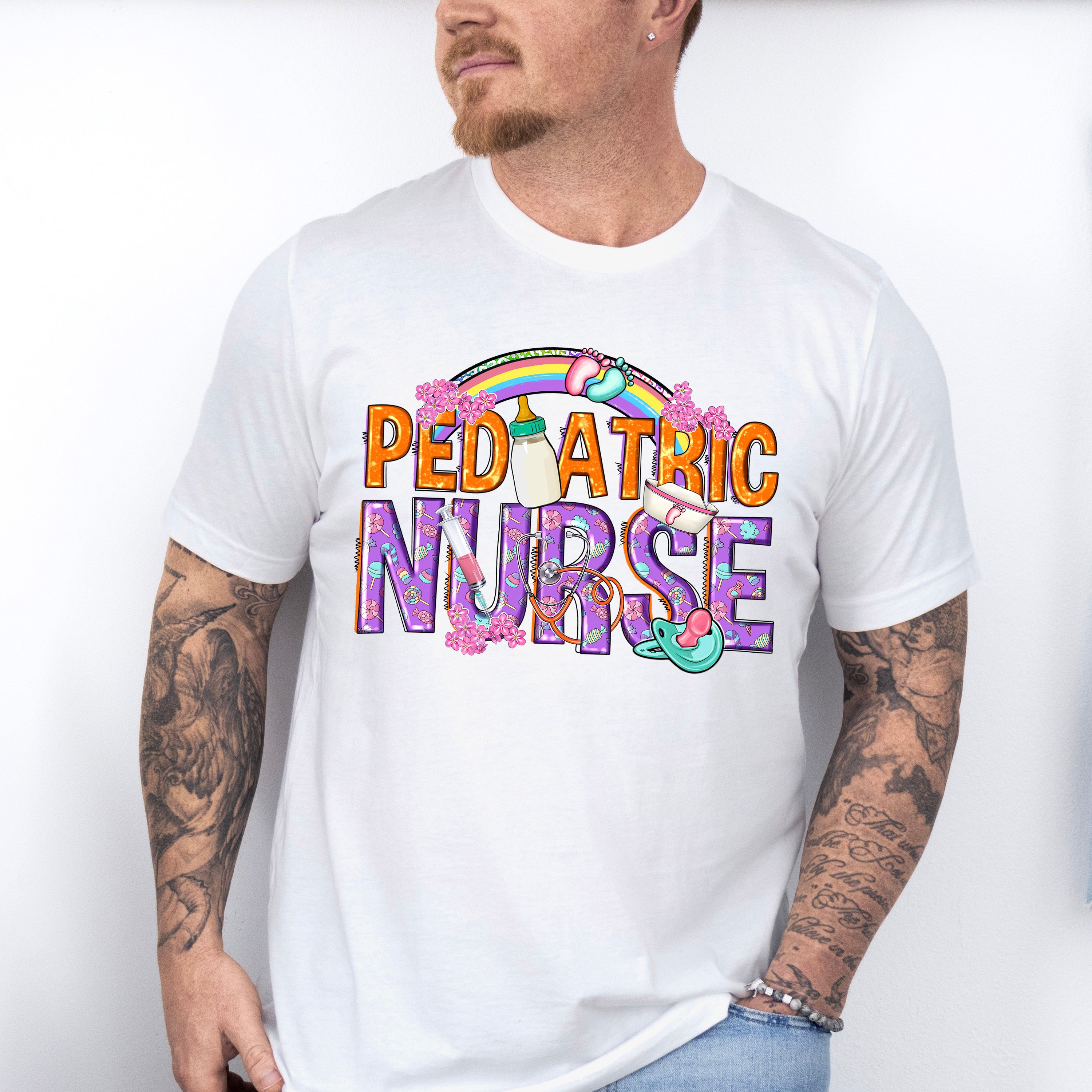 Pediatric Nurse Rainbow Design - Pediatric Nurse Unisex Crewneck T-Shirt Sweatshirt Hoodie
