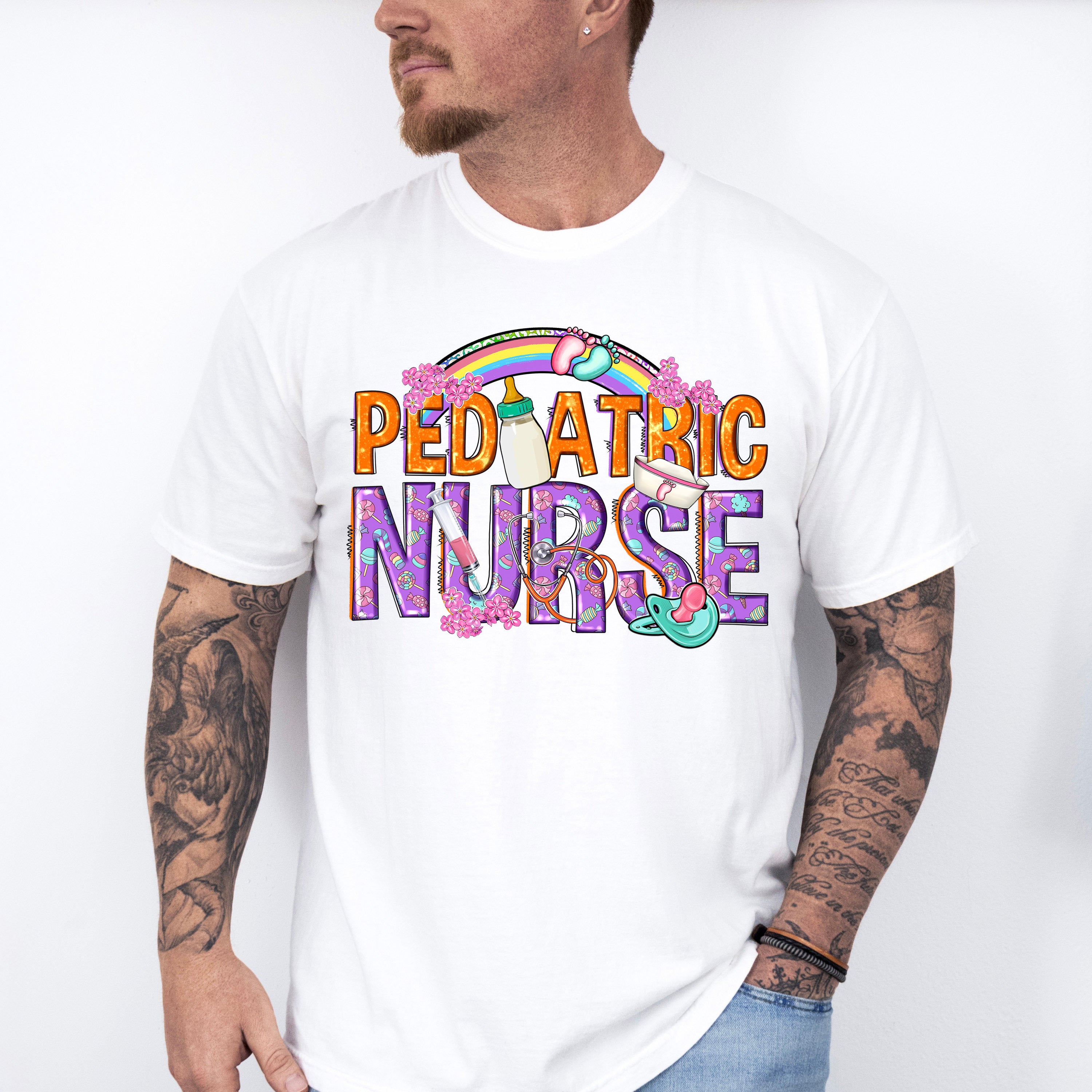 Pediatric Nurse Rainbow Design - Pediatric Nurse Unisex Crewneck T-Shirt Sweatshirt Hoodie