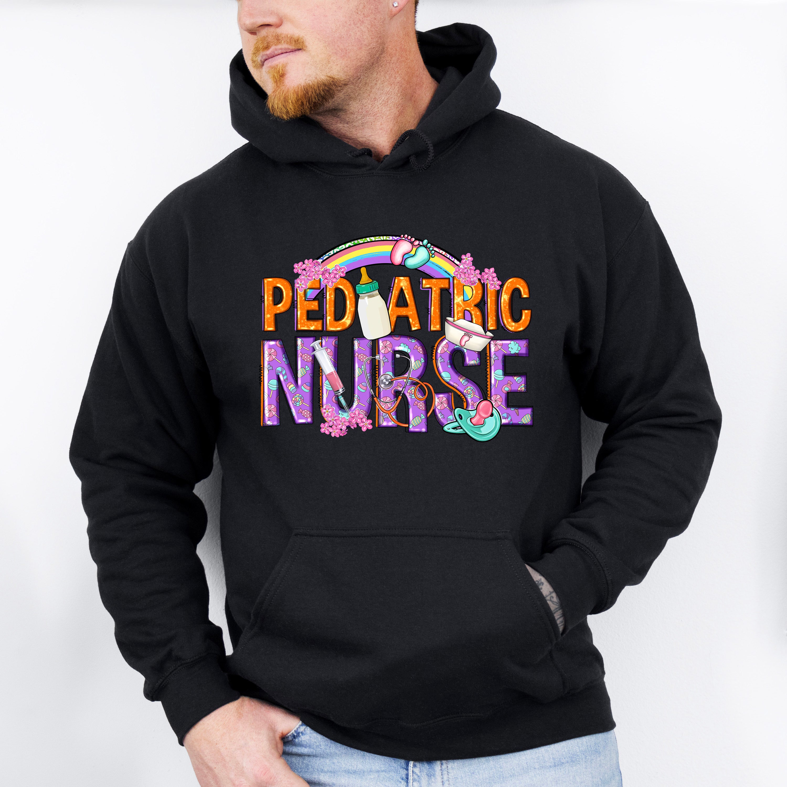 Pediatric Nurse Rainbow Design - Pediatric Nurse Unisex Crewneck T-Shirt Sweatshirt Hoodie