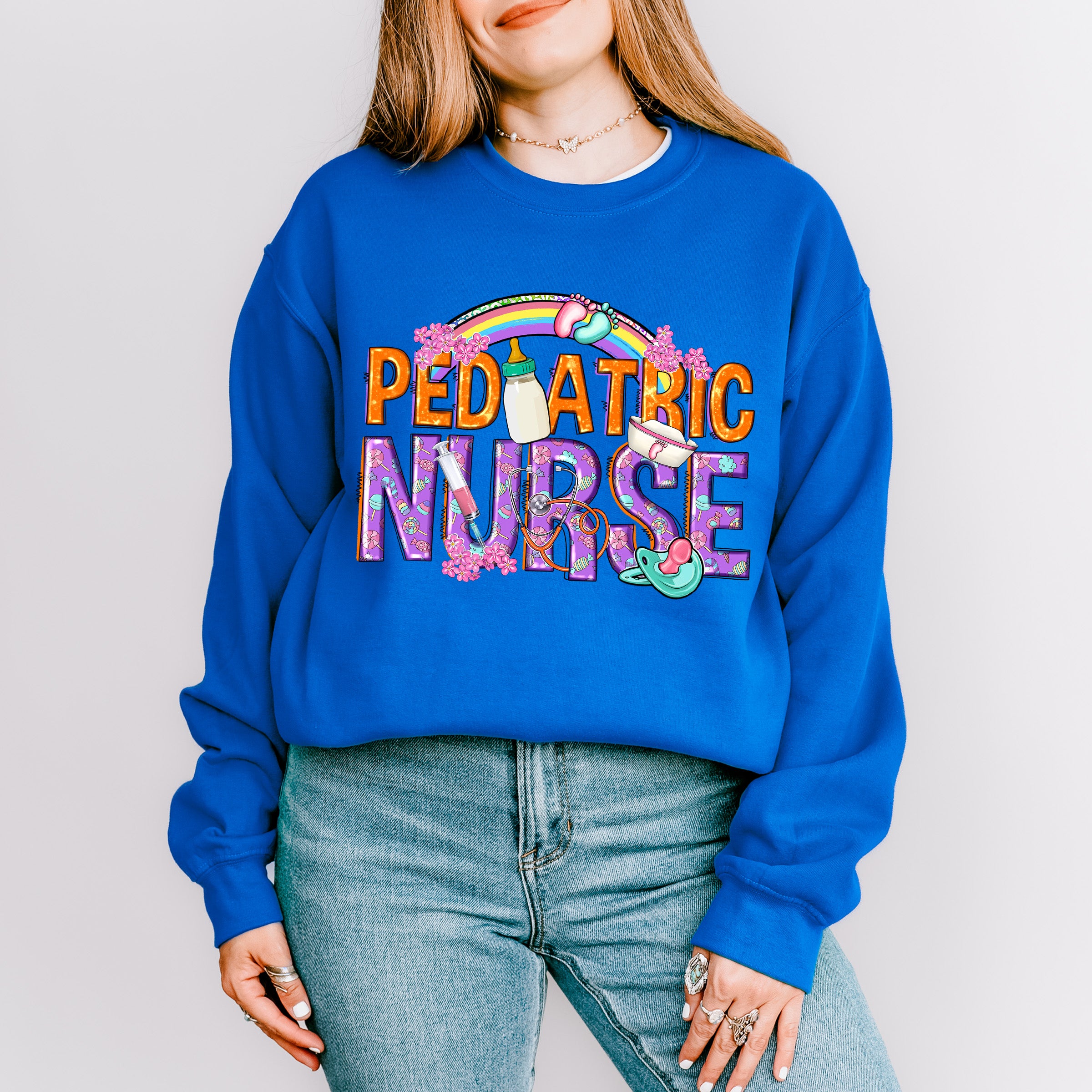 Pediatric Nurse Rainbow Design - Pediatric Nurse Unisex Crewneck T-Shirt Sweatshirt Hoodie