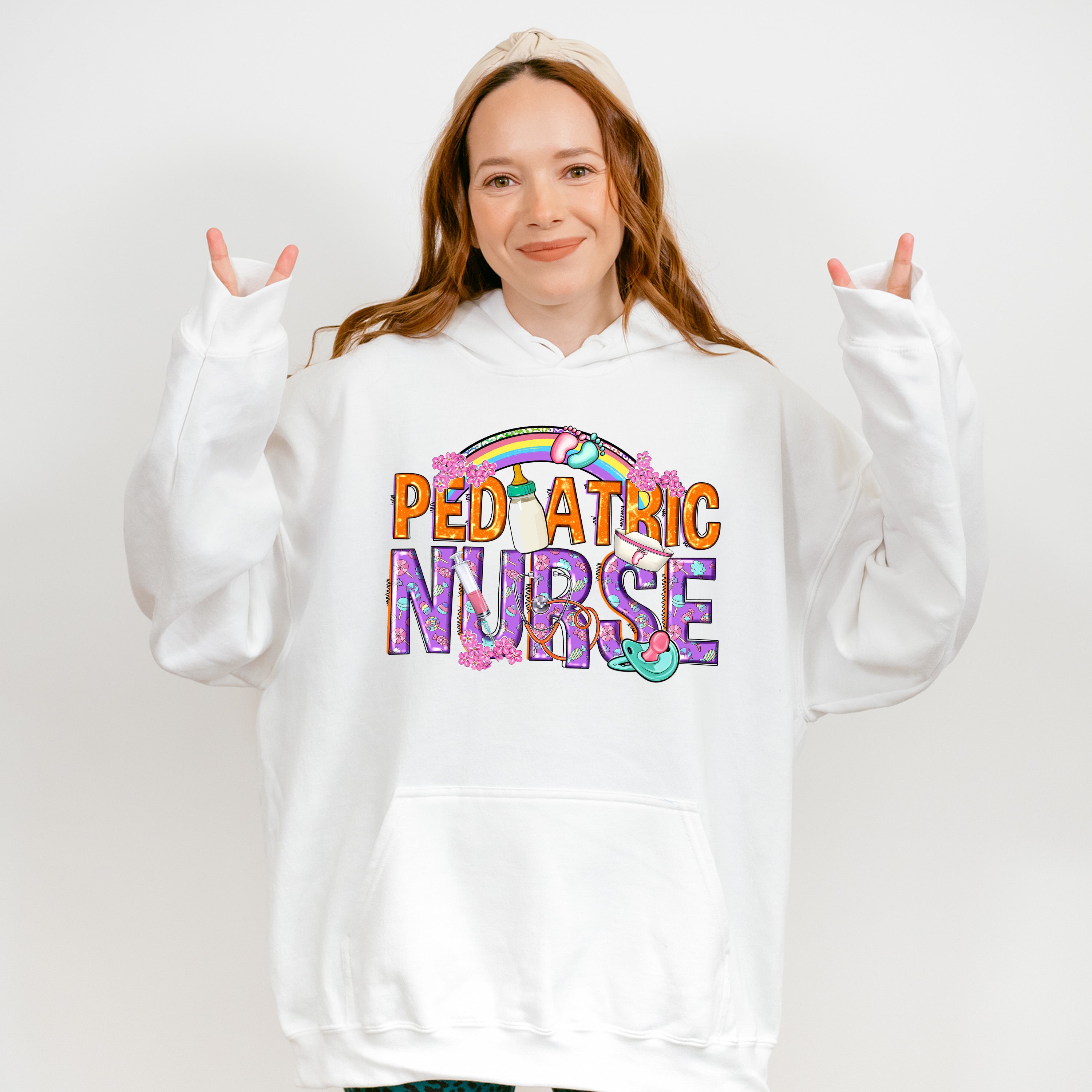 Pediatric Nurse Rainbow Design - Pediatric Nurse Unisex Crewneck T-Shirt Sweatshirt Hoodie