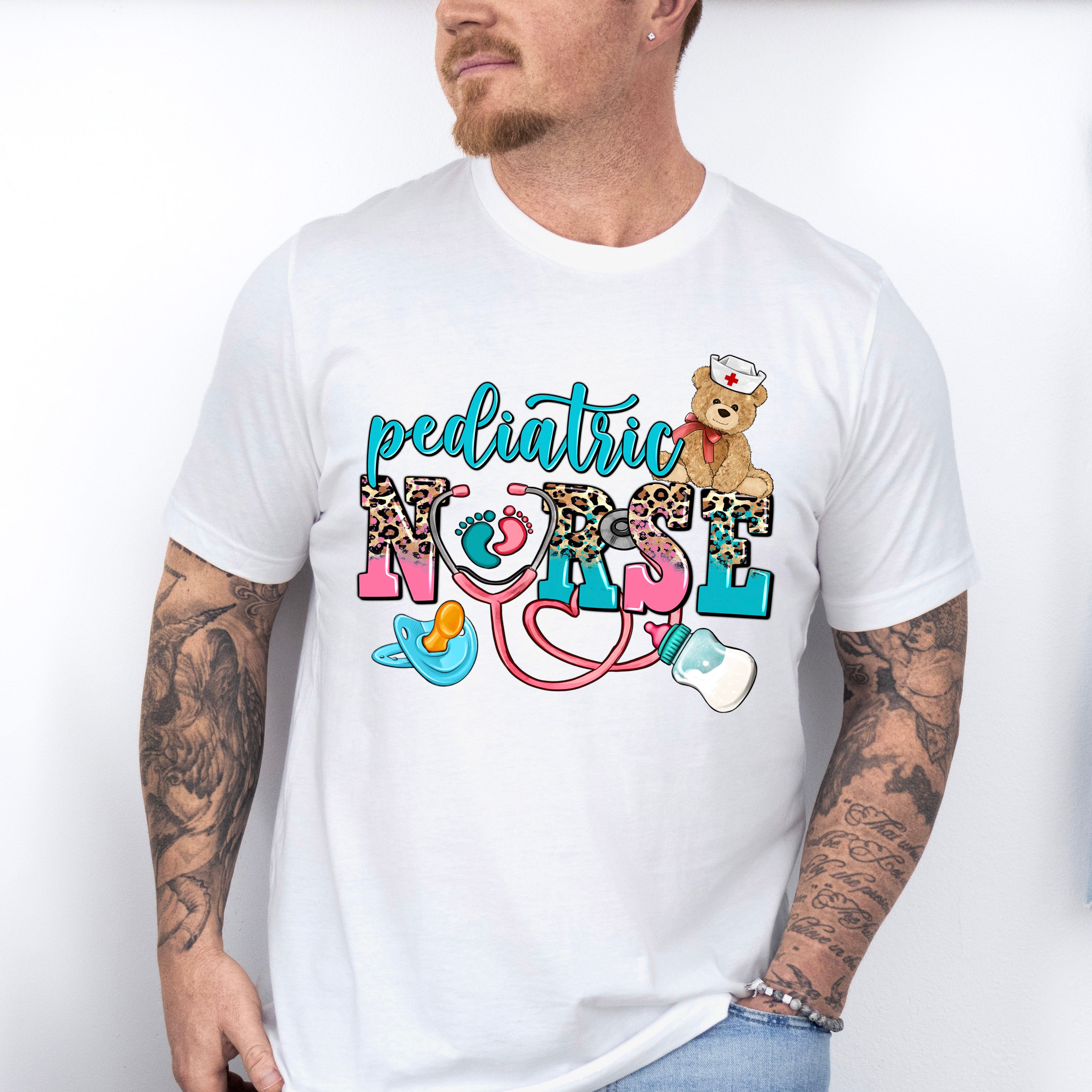 Pediatric Stethoscope Leopard Design - Pediatric Nurse Unisex Crewneck T-Shirt Sweatshirt Hoodie