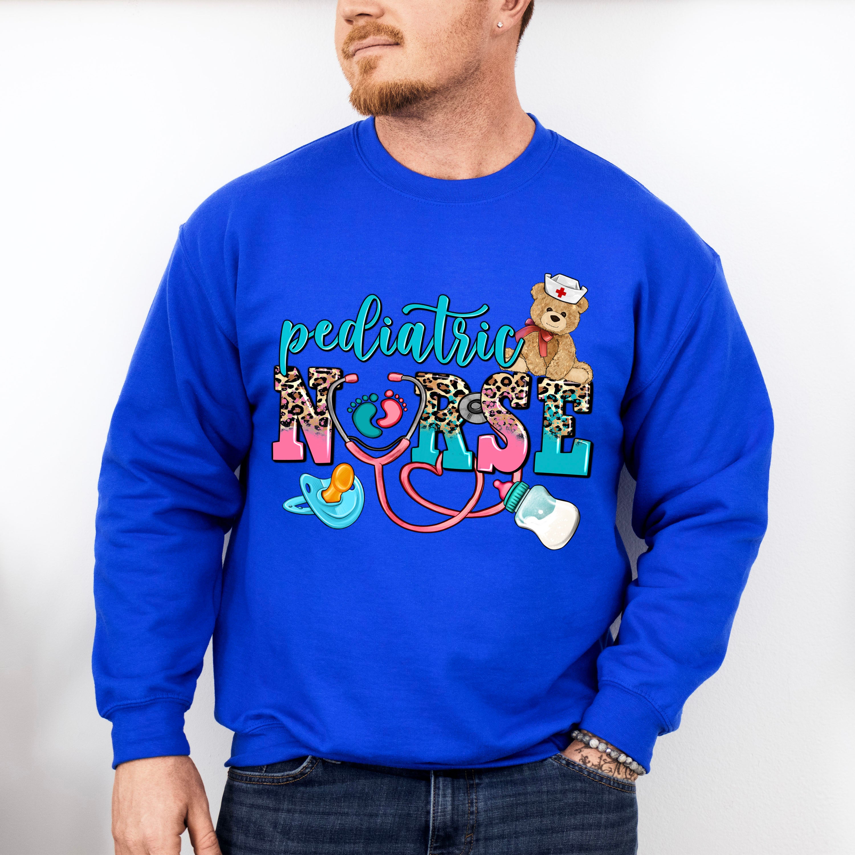 Pediatric Stethoscope Leopard Design - Pediatric Nurse Unisex Crewneck T-Shirt Sweatshirt Hoodie