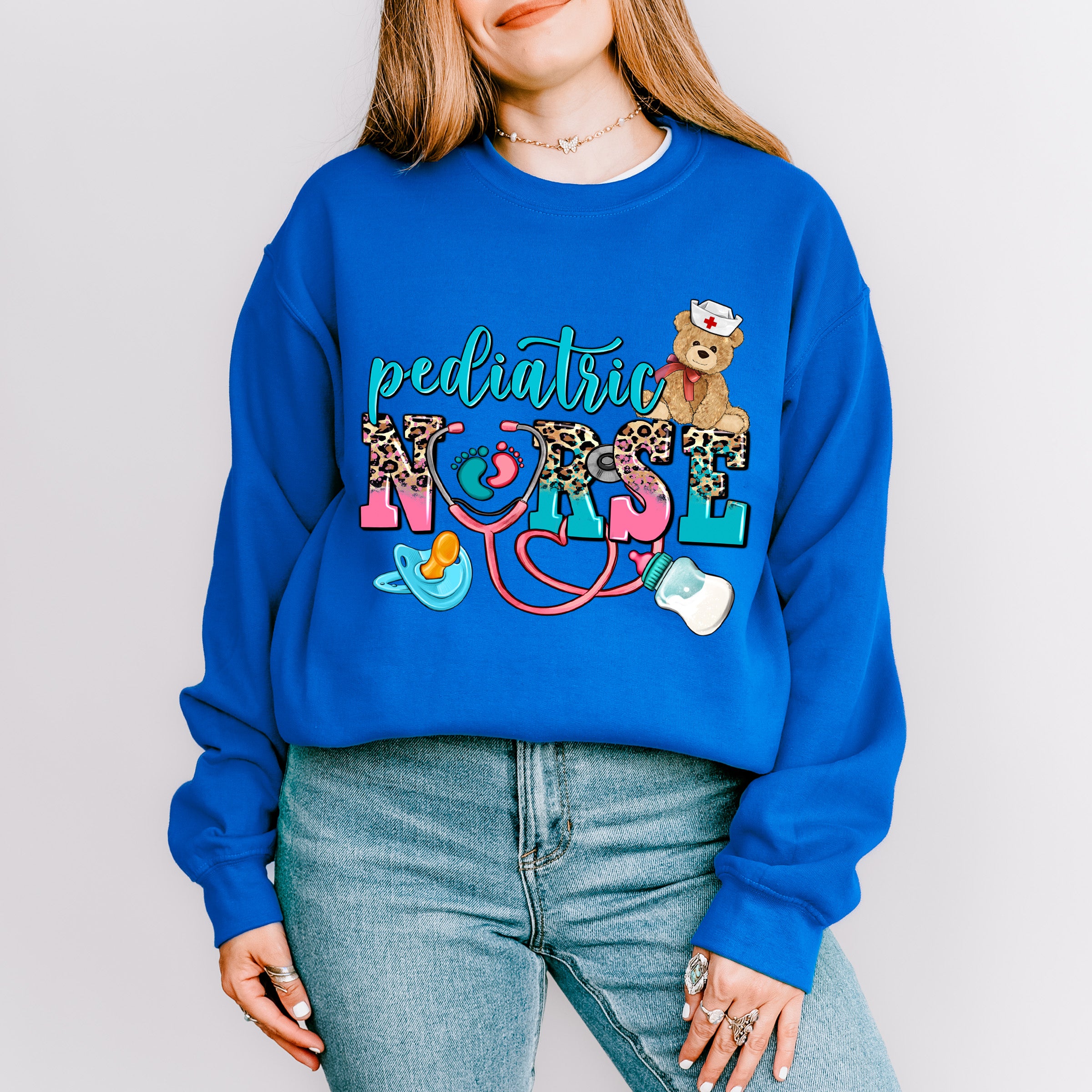 Pediatric Stethoscope Leopard Design - Pediatric Nurse Unisex Crewneck T-Shirt Sweatshirt Hoodie