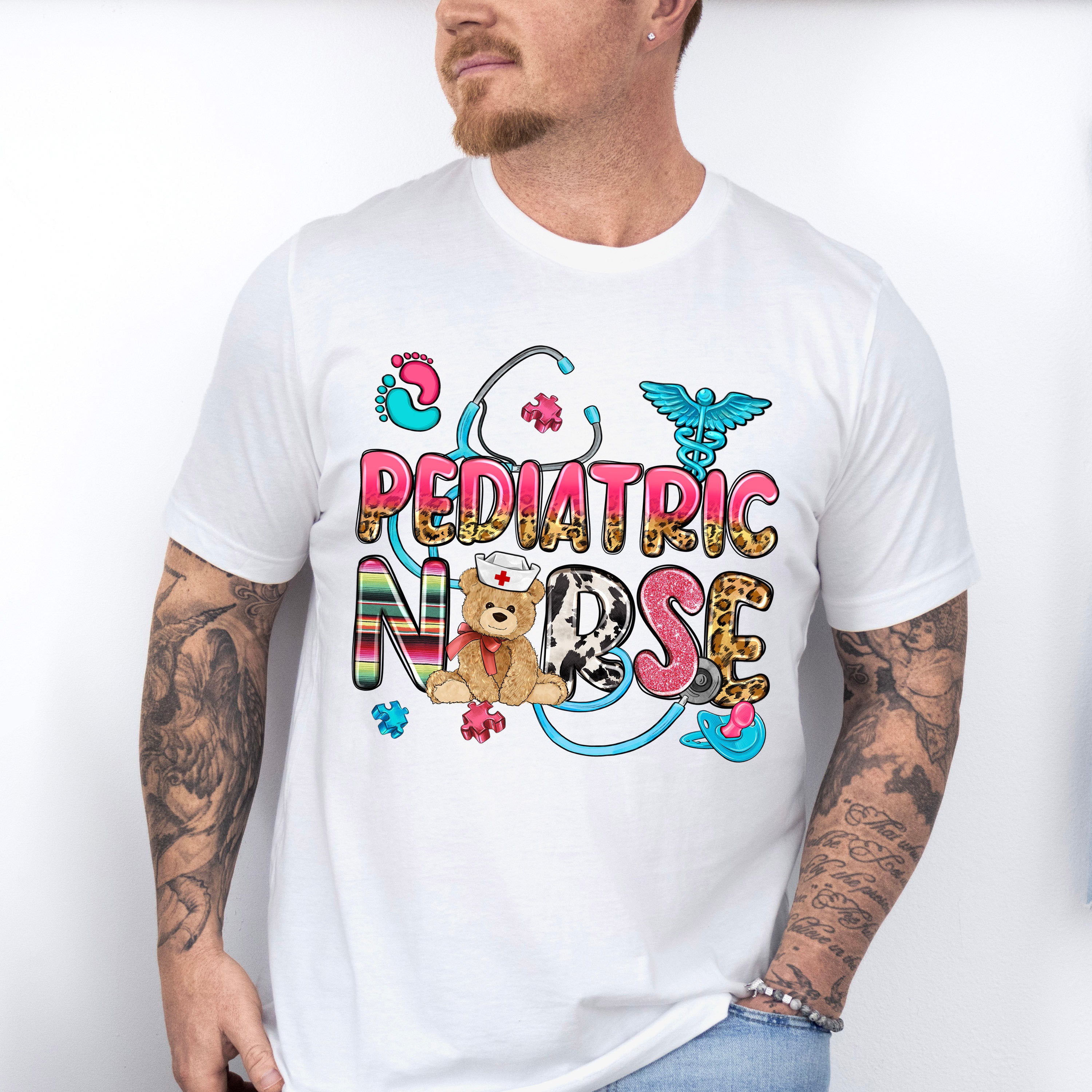 Pediatric Stethoscope Teddy Bear Design - Pediatric Nurse Unisex Crewneck T-Shirt Sweatshirt Hoodie