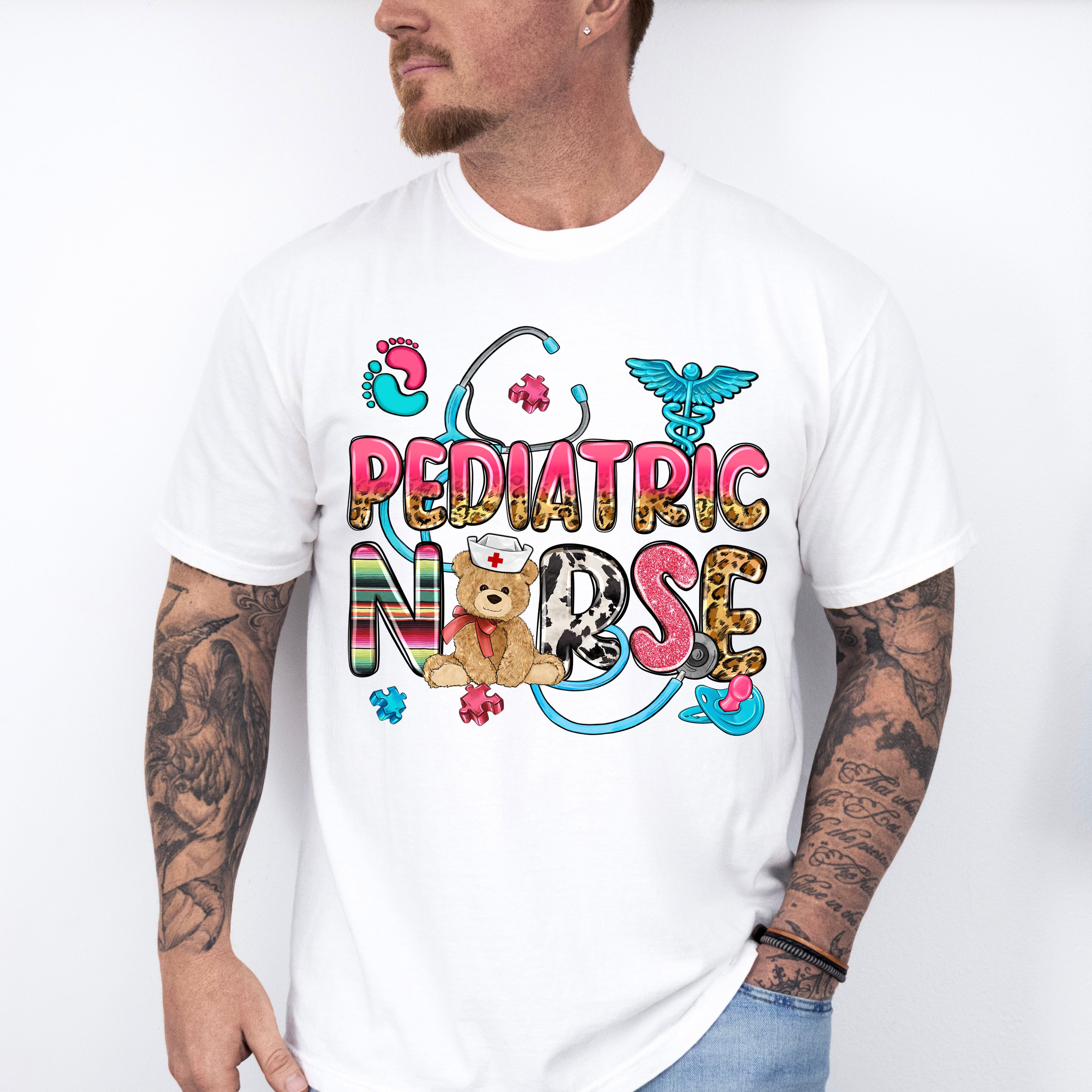 Pediatric Stethoscope Teddy Bear Design - Pediatric Nurse Unisex Crewneck T-Shirt Sweatshirt Hoodie