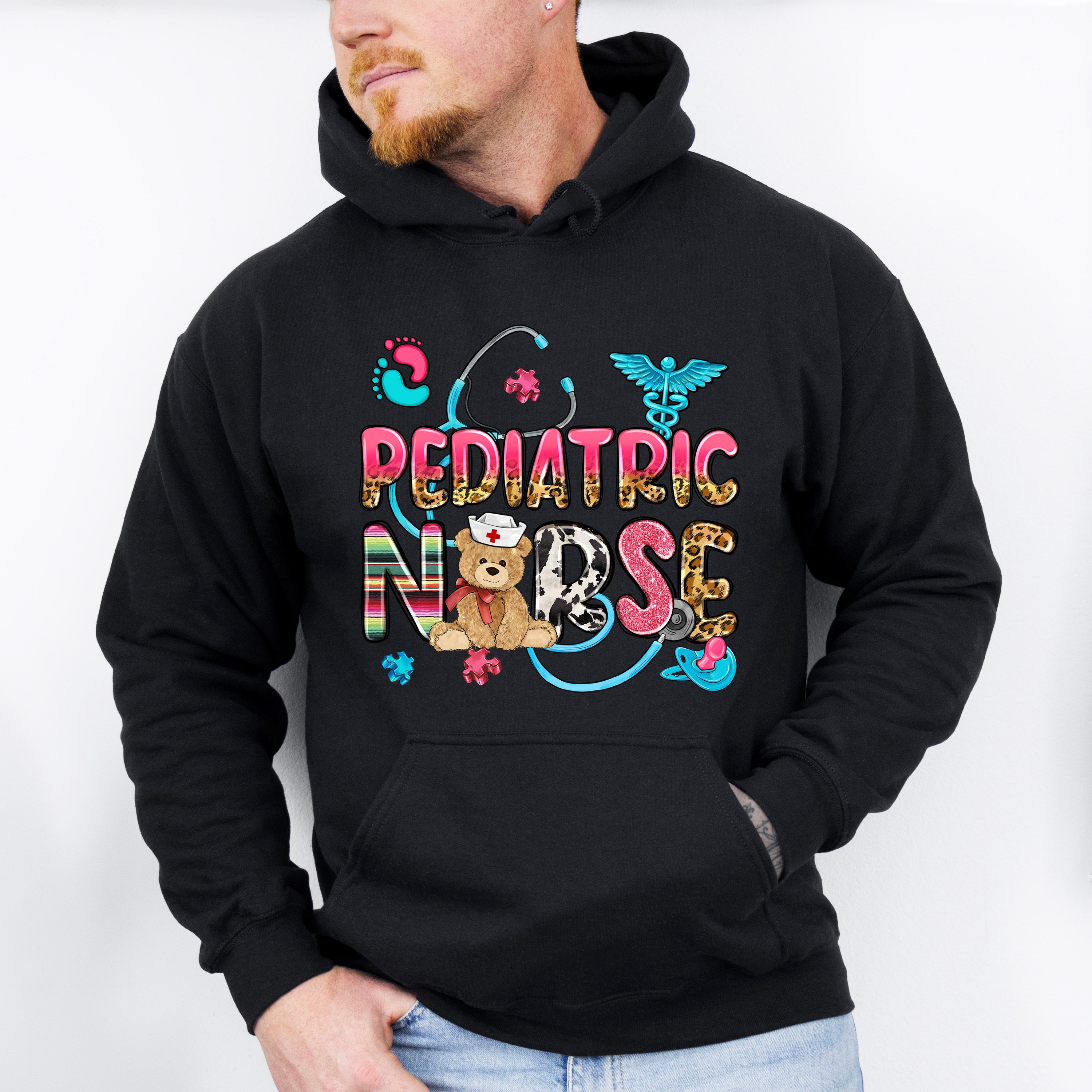 Pediatric Stethoscope Teddy Bear Design - Pediatric Nurse Unisex Crewneck T-Shirt Sweatshirt Hoodie