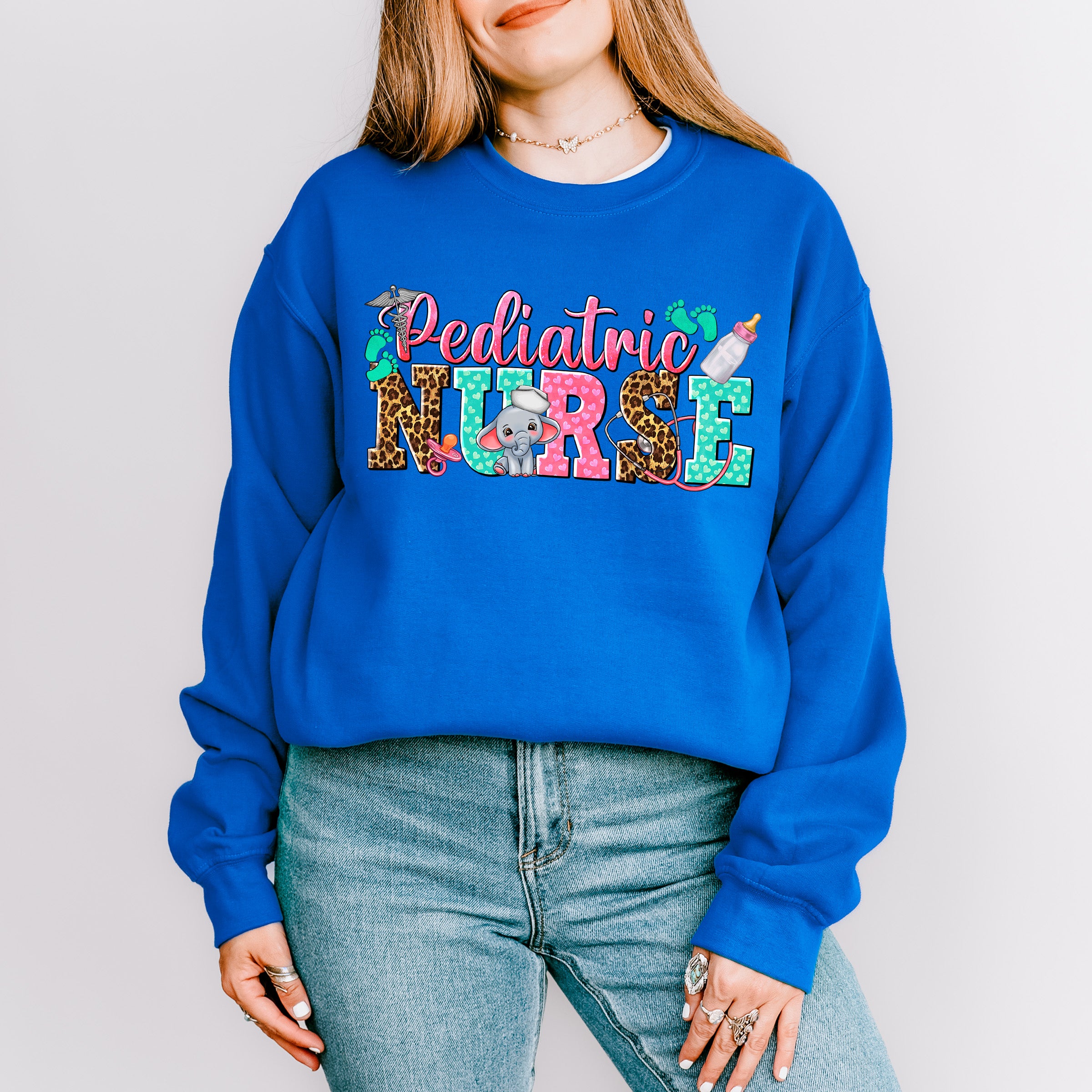 Pediatric Nurse Tiny Elephant Design - Pediatric Nurse Unisex Crewneck T-Shirt Sweatshirt Hoodie