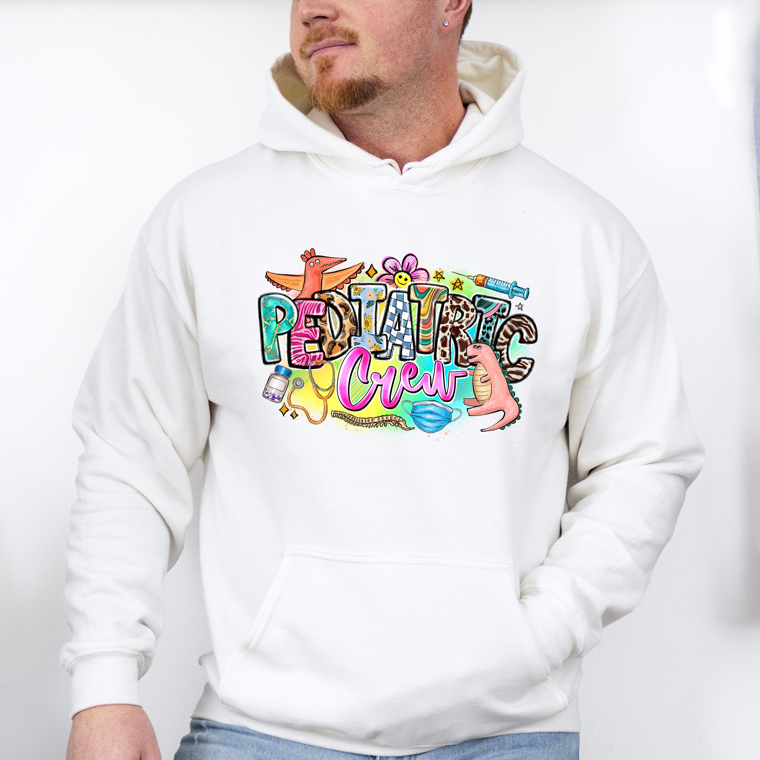 Pediatric Crew Dinosaur Design - Pediatric Nurse Unisex Crewneck T-Shirt Sweatshirt Hoodie