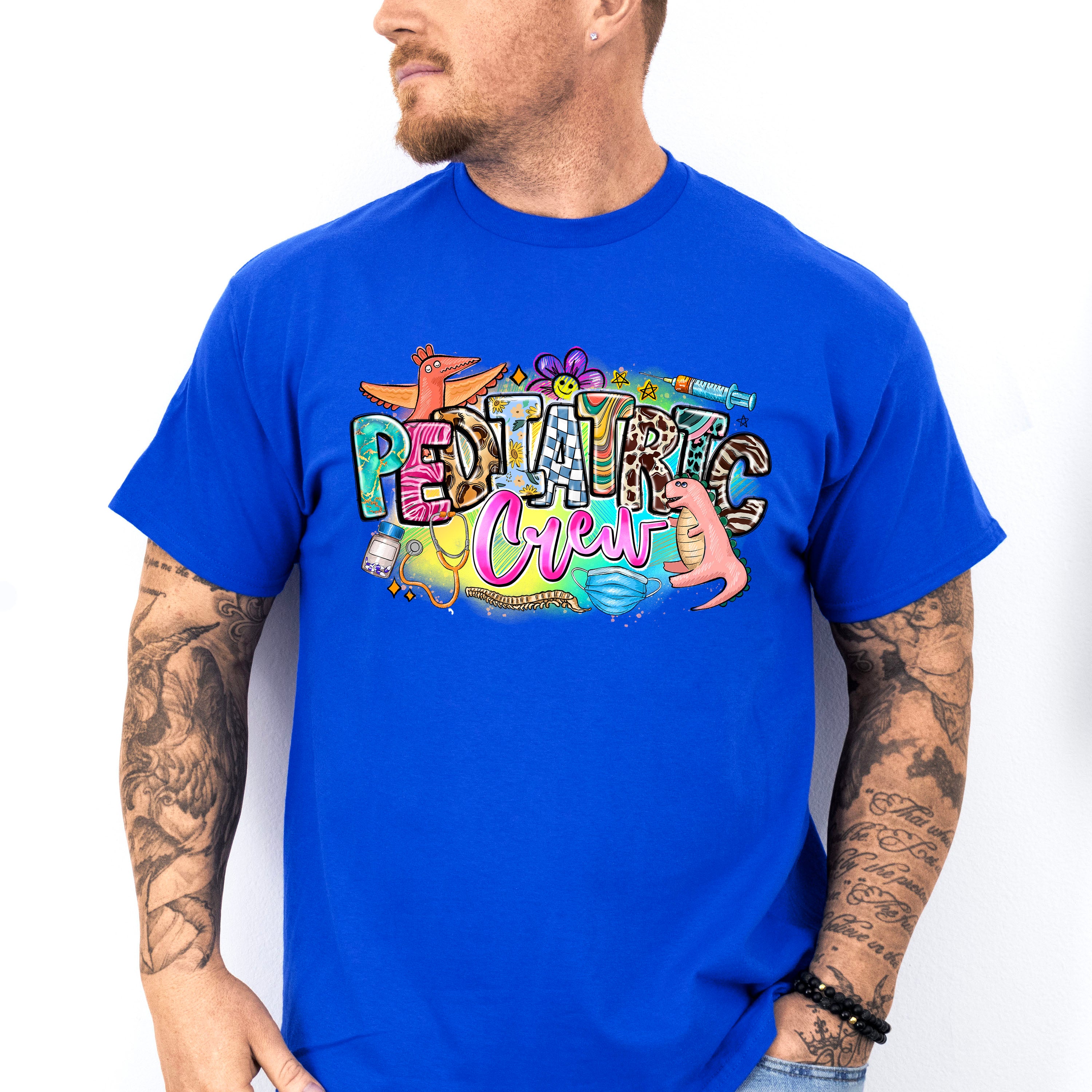 Pediatric Crew Dinosaur Design - Pediatric Nurse Unisex Crewneck T-Shirt Sweatshirt Hoodie