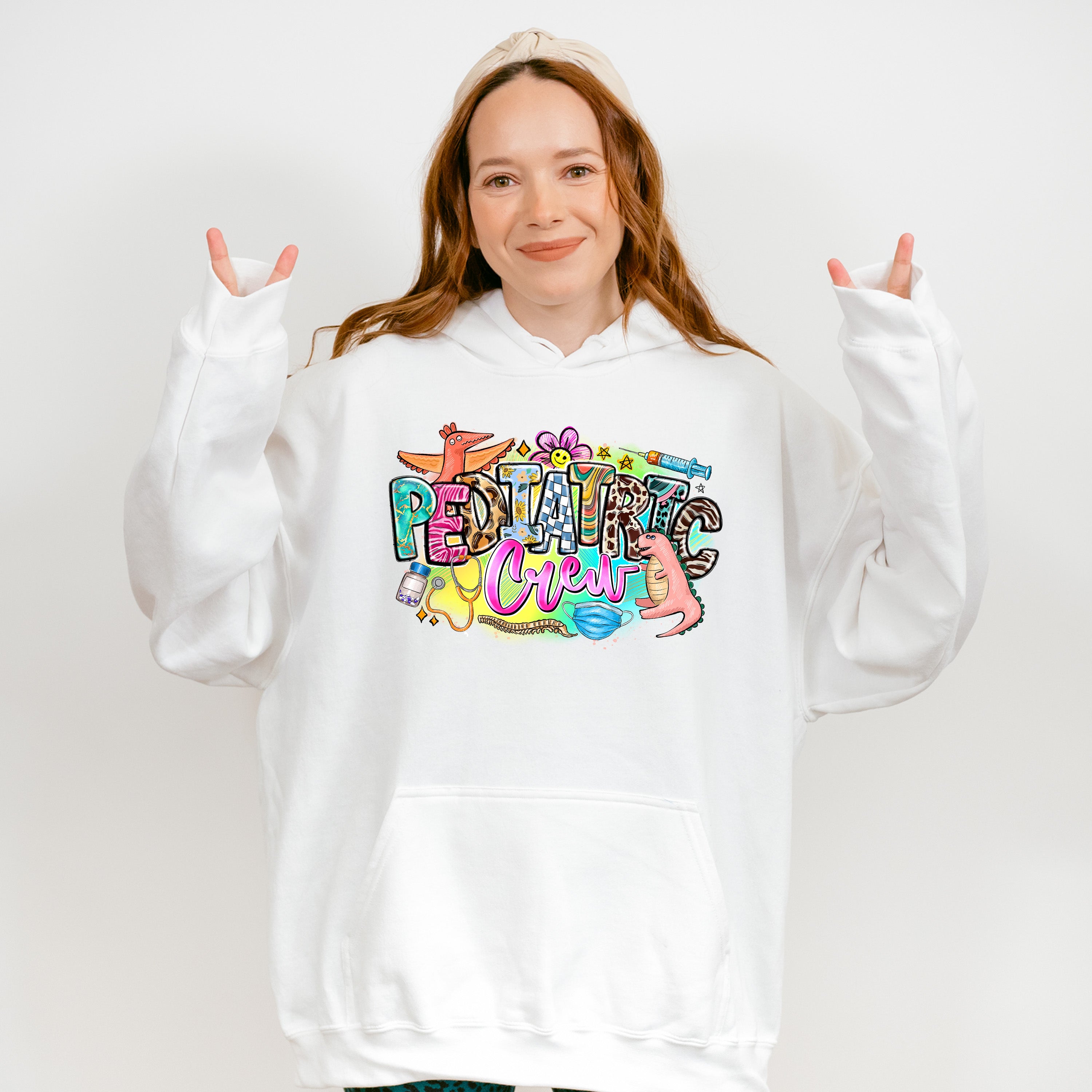 Pediatric Crew Dinosaur Design - Pediatric Nurse Unisex Crewneck T-Shirt Sweatshirt Hoodie