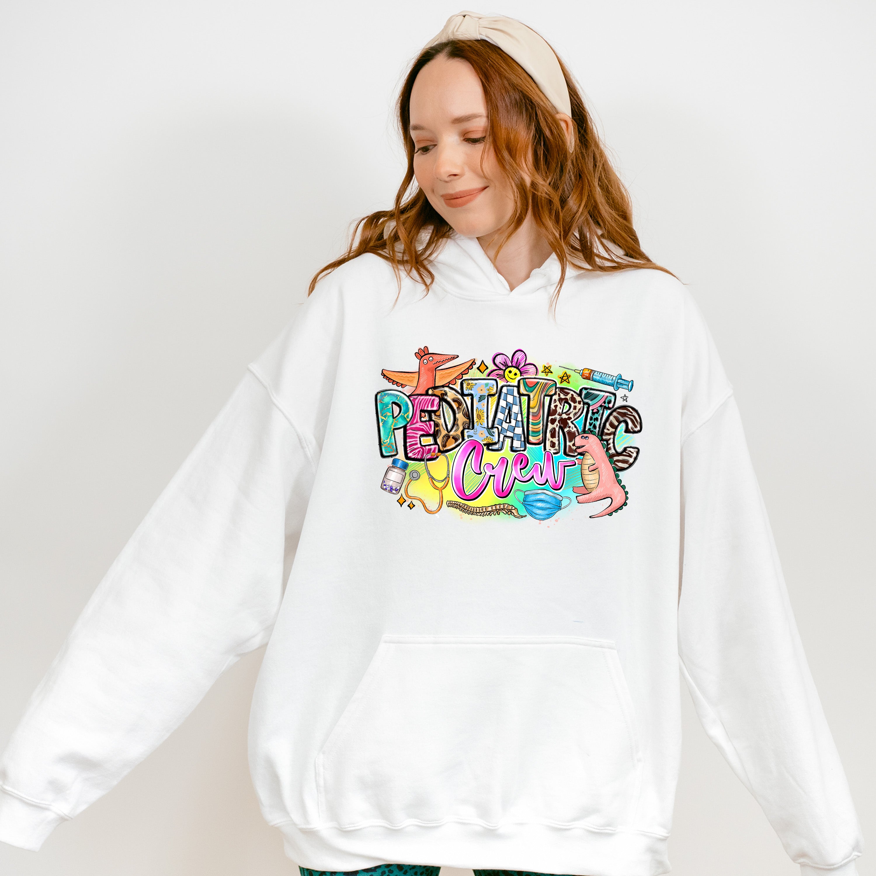 Pediatric Crew Dinosaur Design - Pediatric Nurse Unisex Crewneck T-Shirt Sweatshirt Hoodie