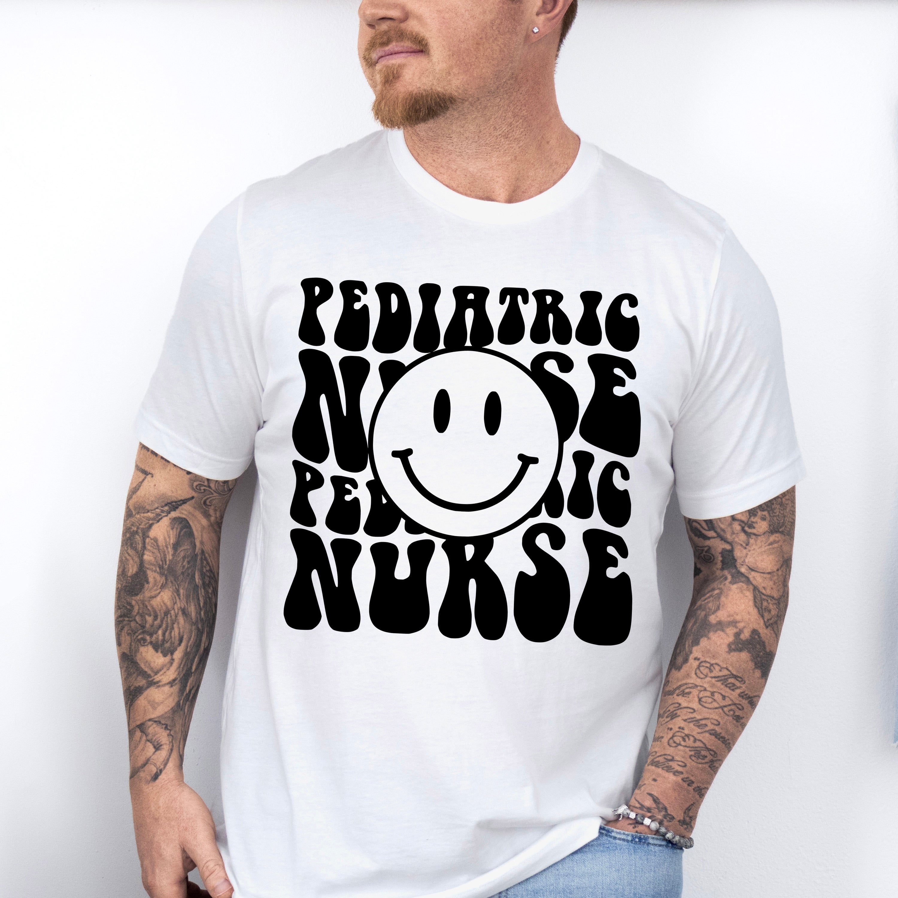 Pediatric Nurse Smiley Design - Pediatric Nurse Unisex Crewneck T-Shirt Sweatshirt Hoodie