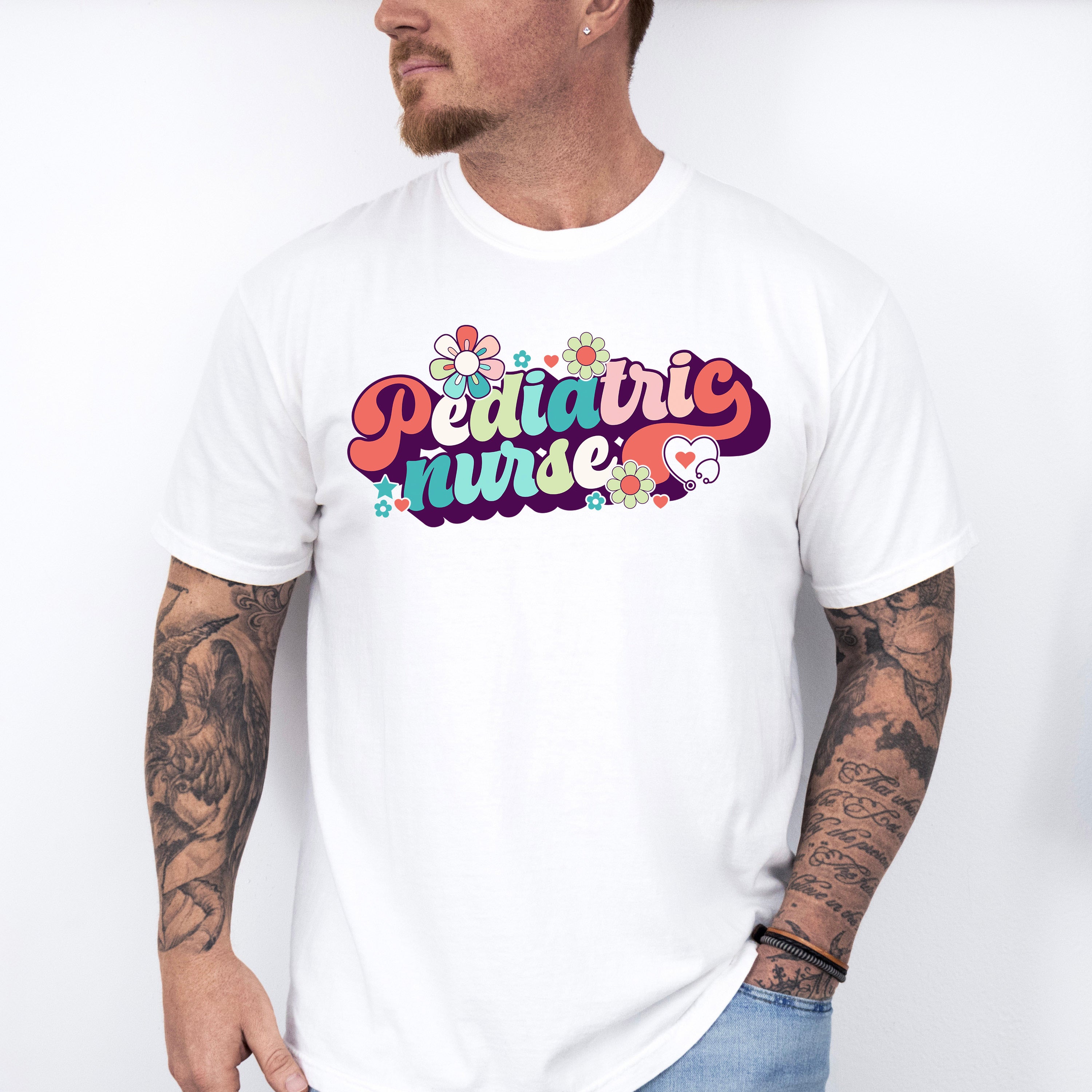 Retro Floral Pediatric Nurse Design - Pediatric Nurse Unisex Crewneck T-Shirt Sweatshirt Hoodie