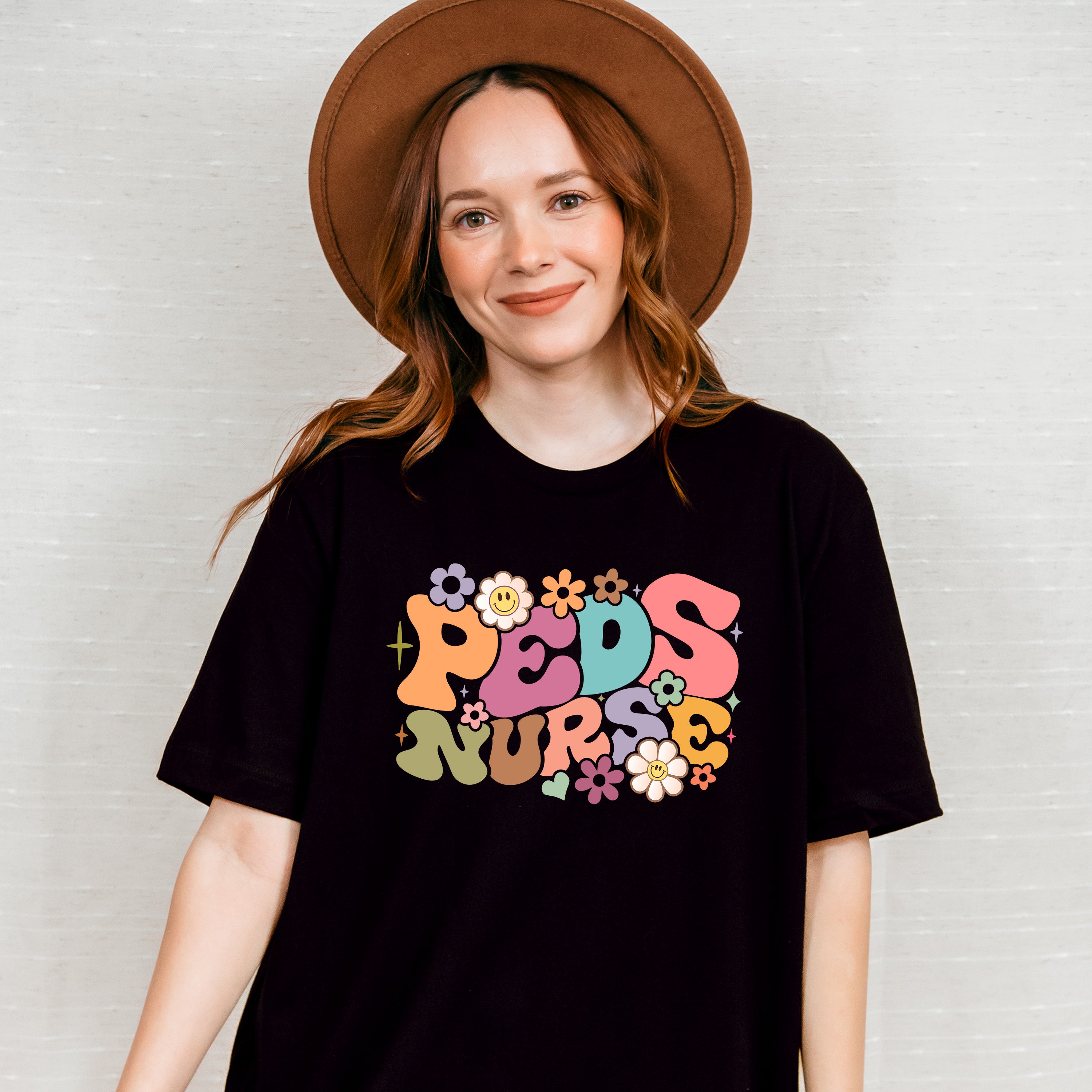 Groovy Floral Peds Nurse Design - Pediatric Nurse Unisex Crewneck T-Shirt Sweatshirt Hoodie