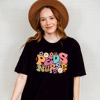 Groovy Floral Peds Nurse Design - Pediatric Nurse Unisex Crewneck T-Shirt Sweatshirt Hoodie