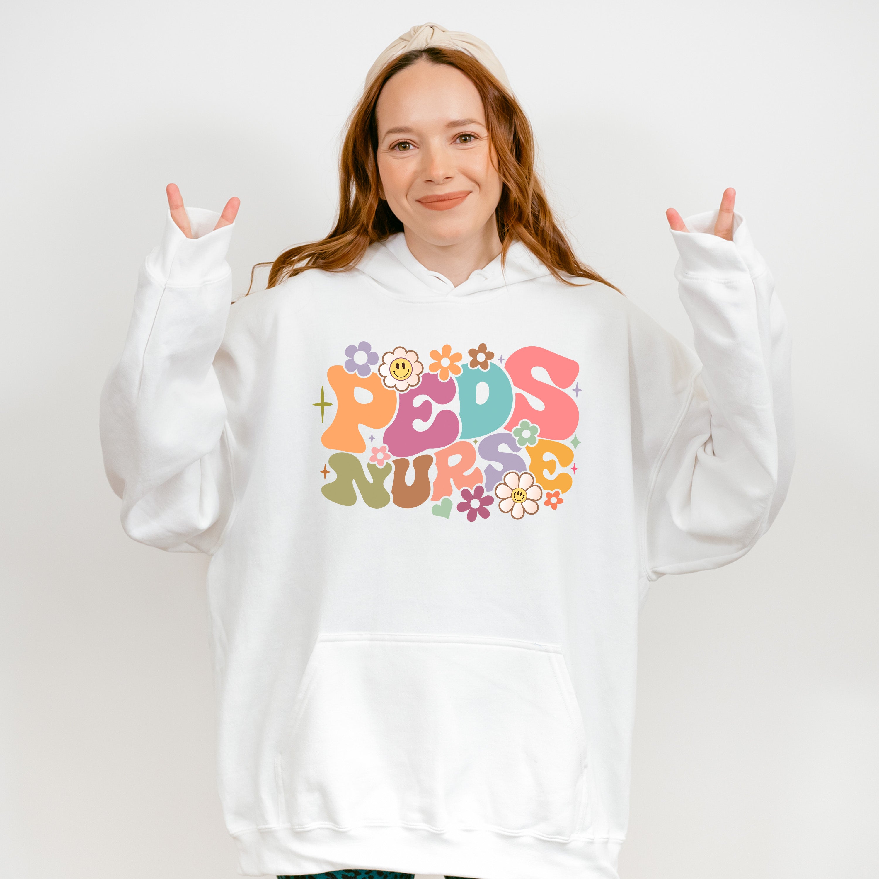 Groovy Floral Peds Nurse Design - Pediatric Nurse Unisex Crewneck T-Shirt Sweatshirt Hoodie