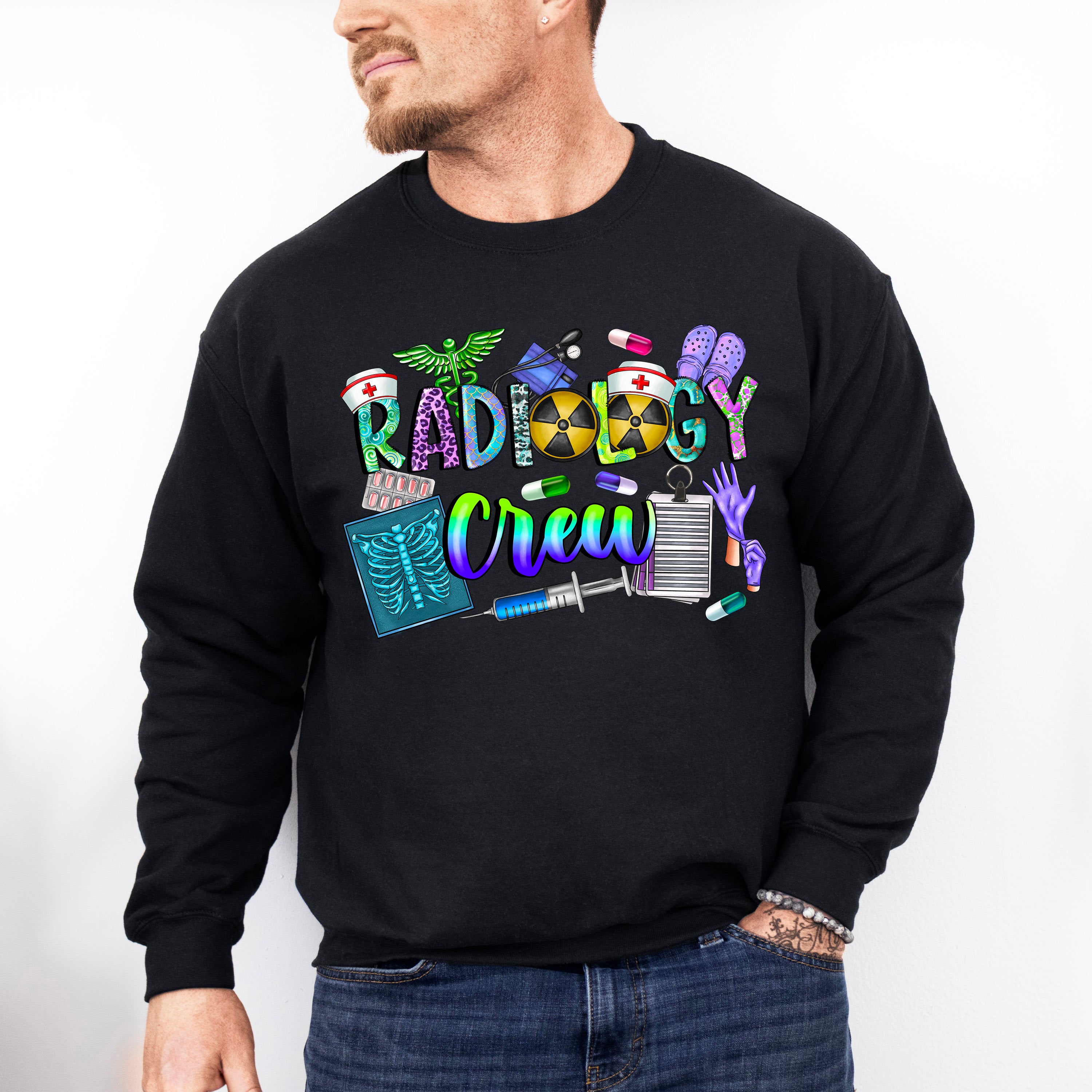 Radiology Crew Doodles Design - Radiology Unisex Crewneck T-Shirt Sweatshirt Hoodie