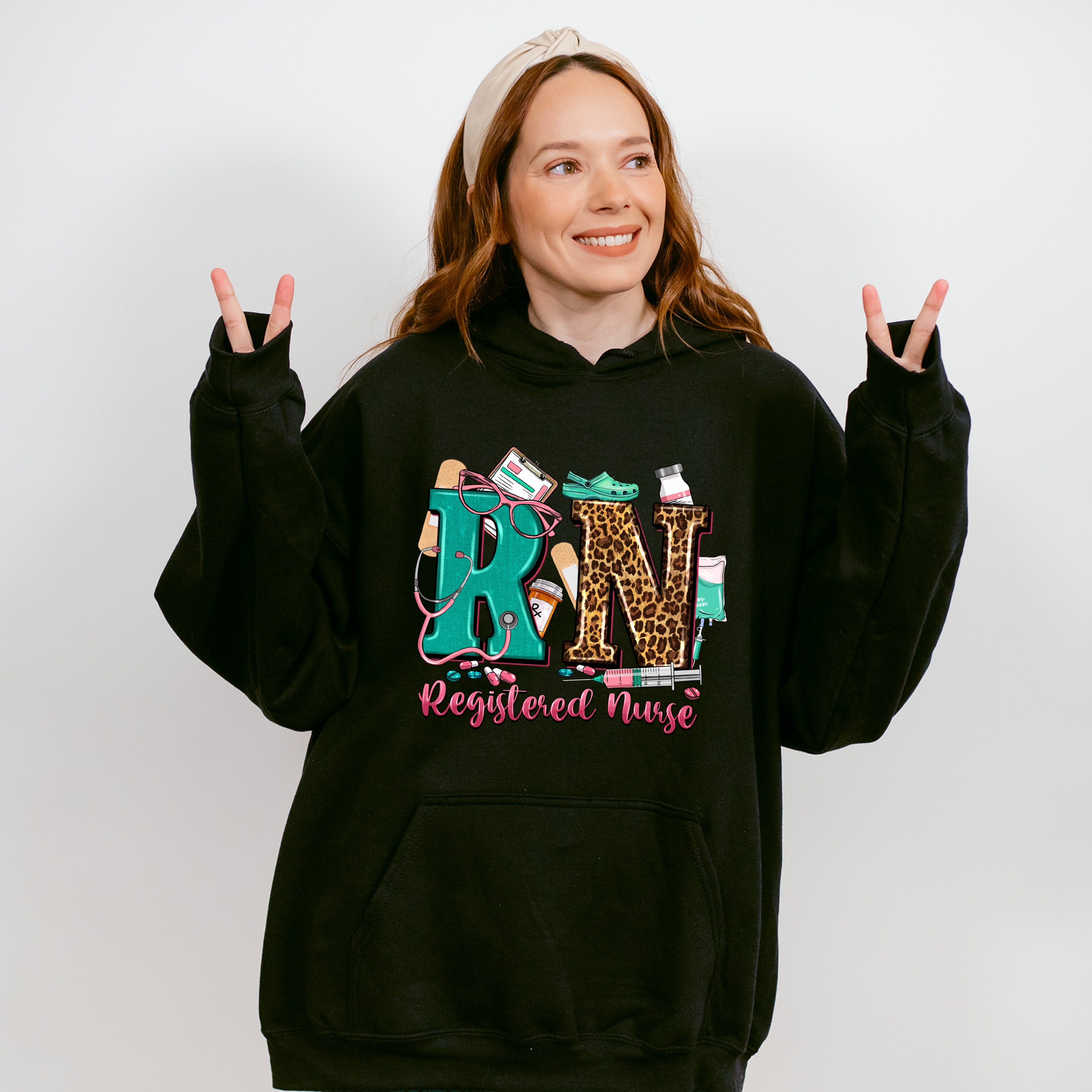 RN Leopard Design - Registered Nurse Unisex Crewneck T-Shirt Sweatshirt Hoodie
