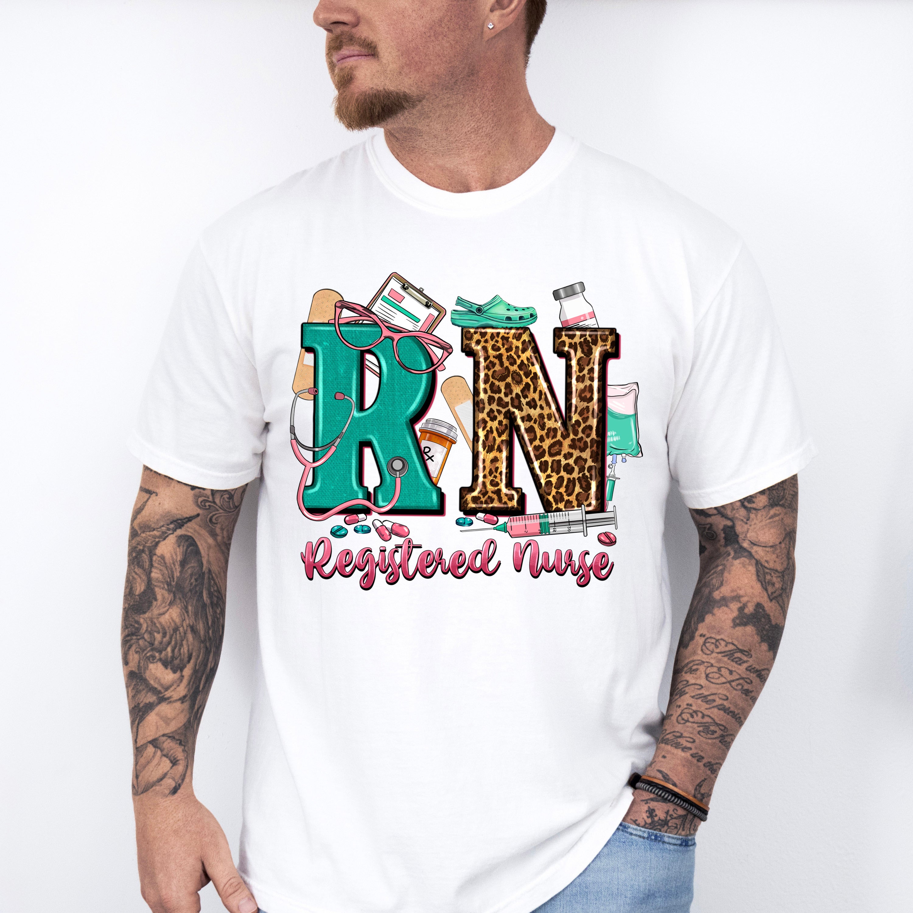RN Leopard Design - Registered Nurse Unisex Crewneck T-Shirt Sweatshirt Hoodie