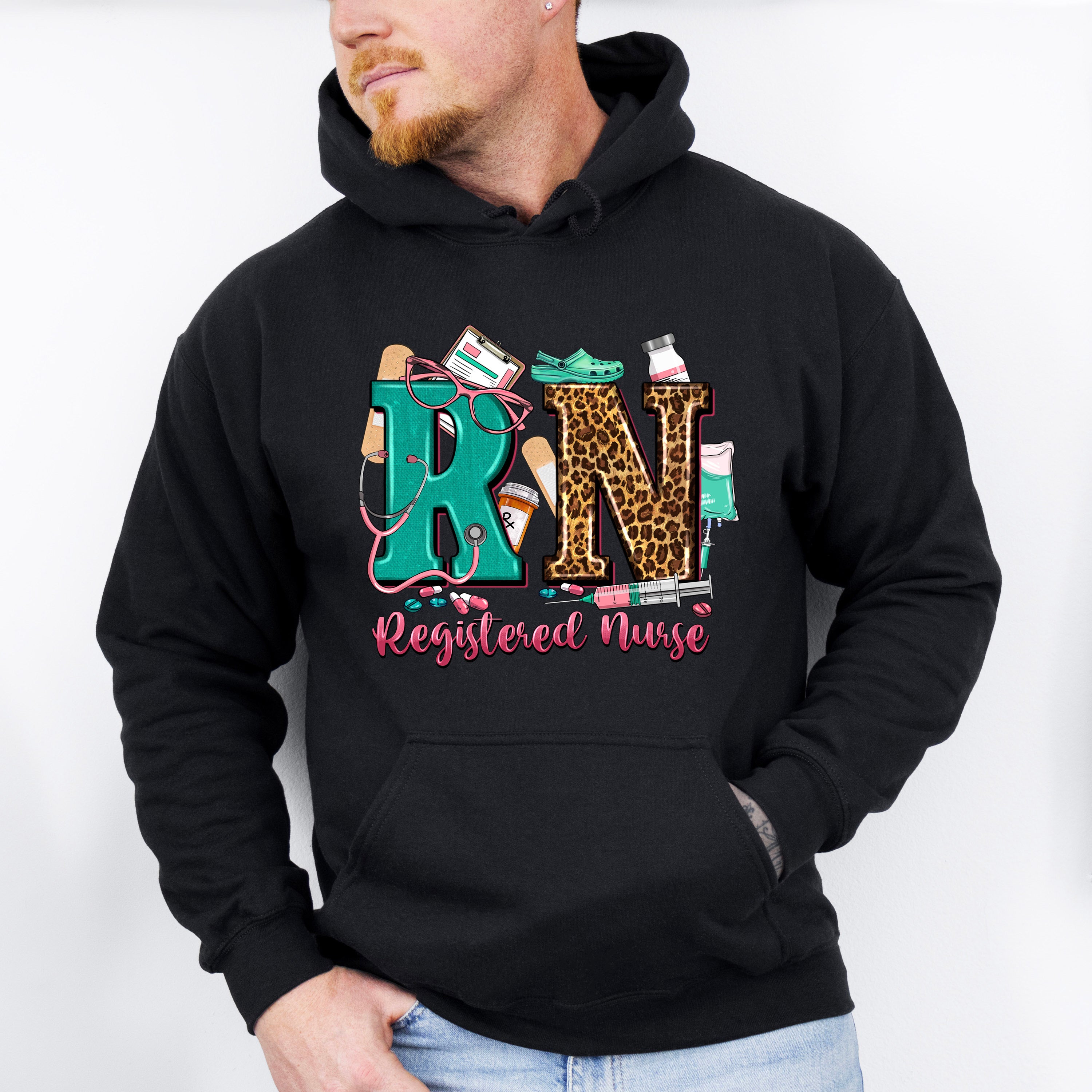RN Leopard Design - Registered Nurse Unisex Crewneck T-Shirt Sweatshirt Hoodie
