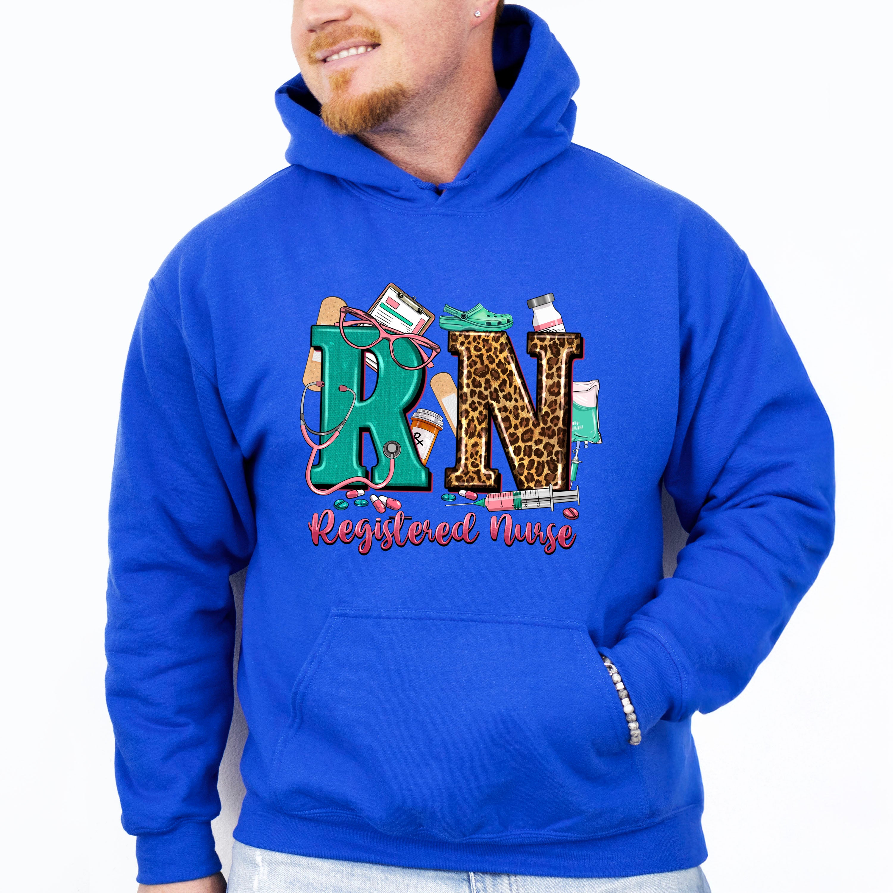 RN Leopard Design - Registered Nurse Unisex Crewneck T-Shirt Sweatshirt Hoodie