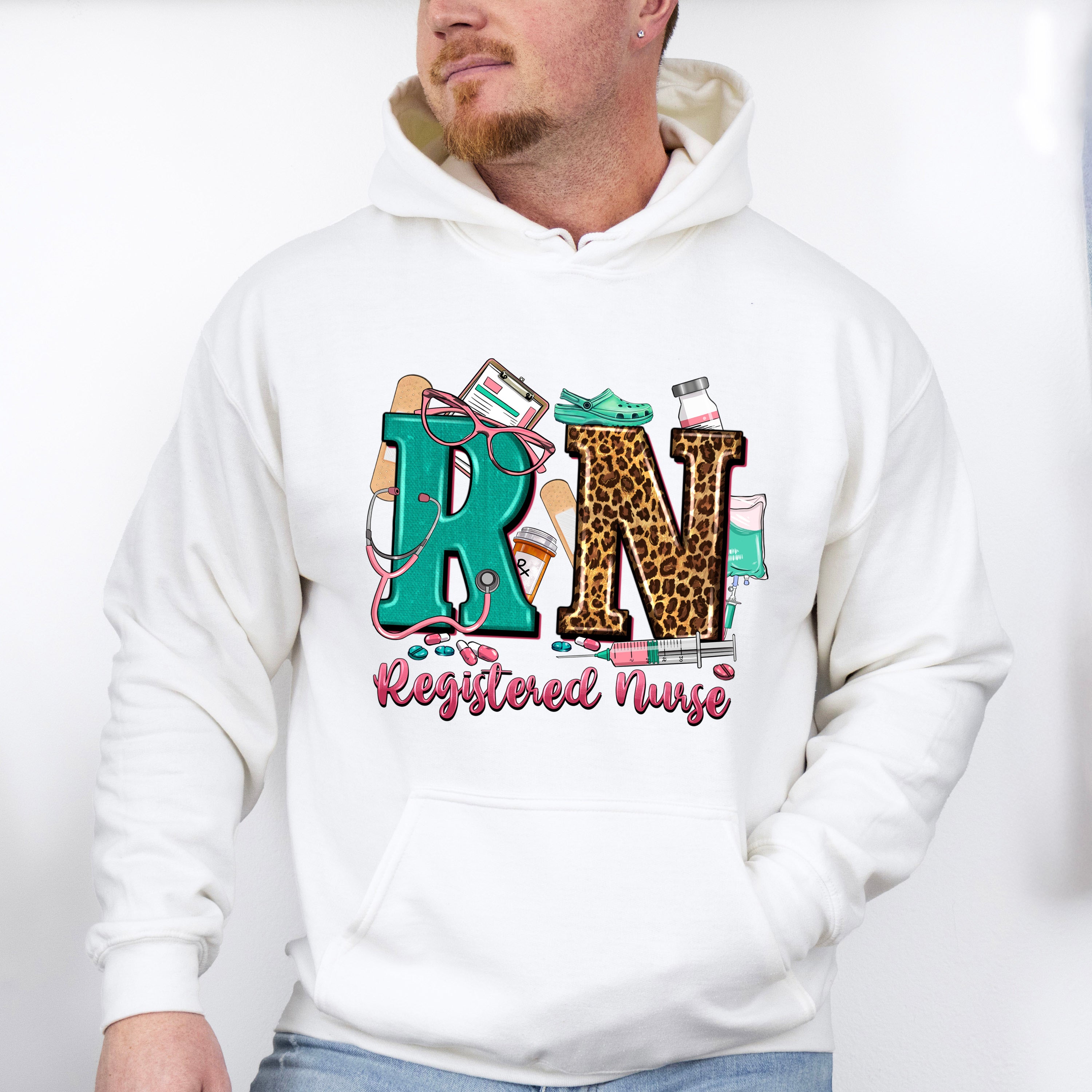 RN Leopard Design - Registered Nurse Unisex Crewneck T-Shirt Sweatshirt Hoodie