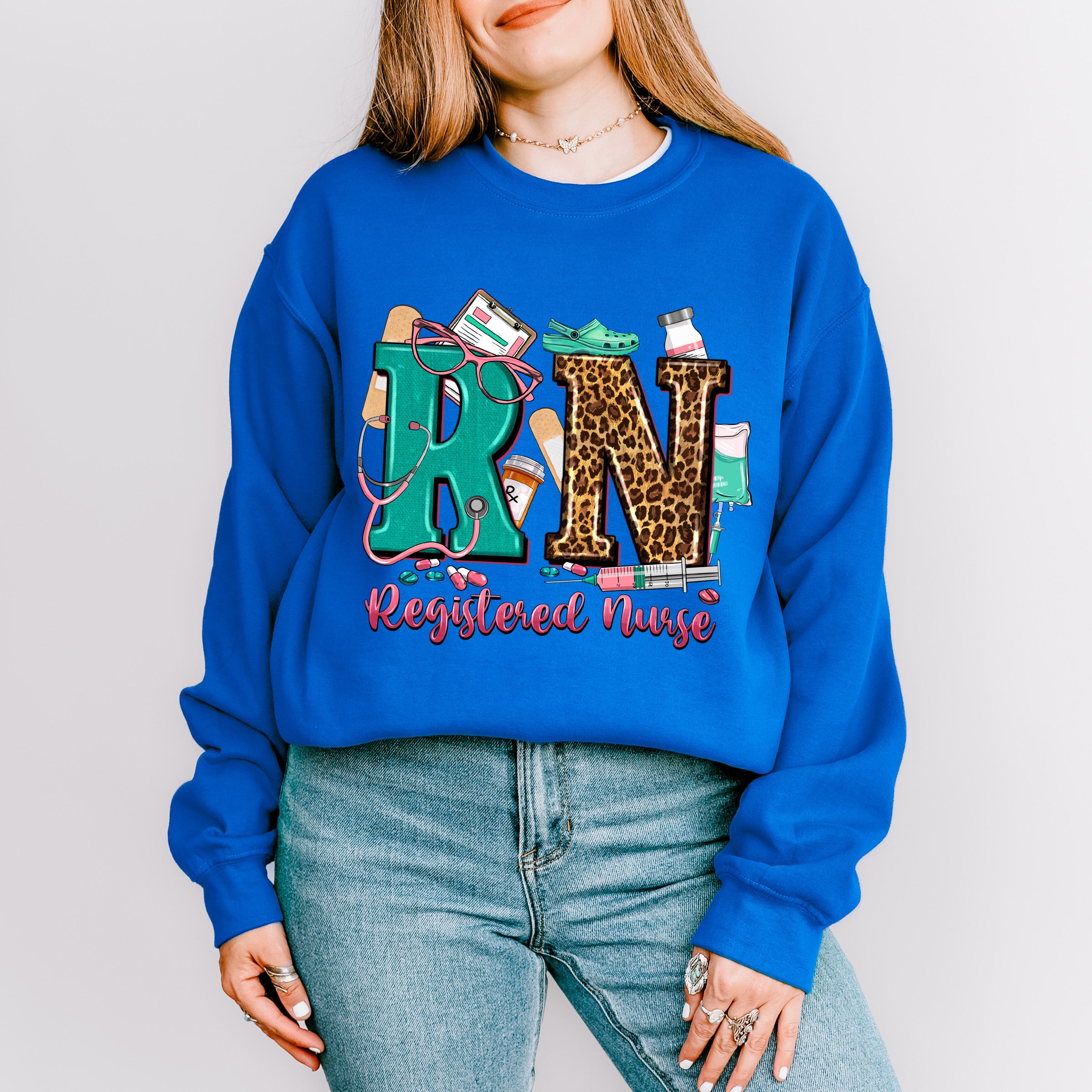 RN Leopard Design - Registered Nurse Unisex Crewneck T-Shirt Sweatshirt Hoodie