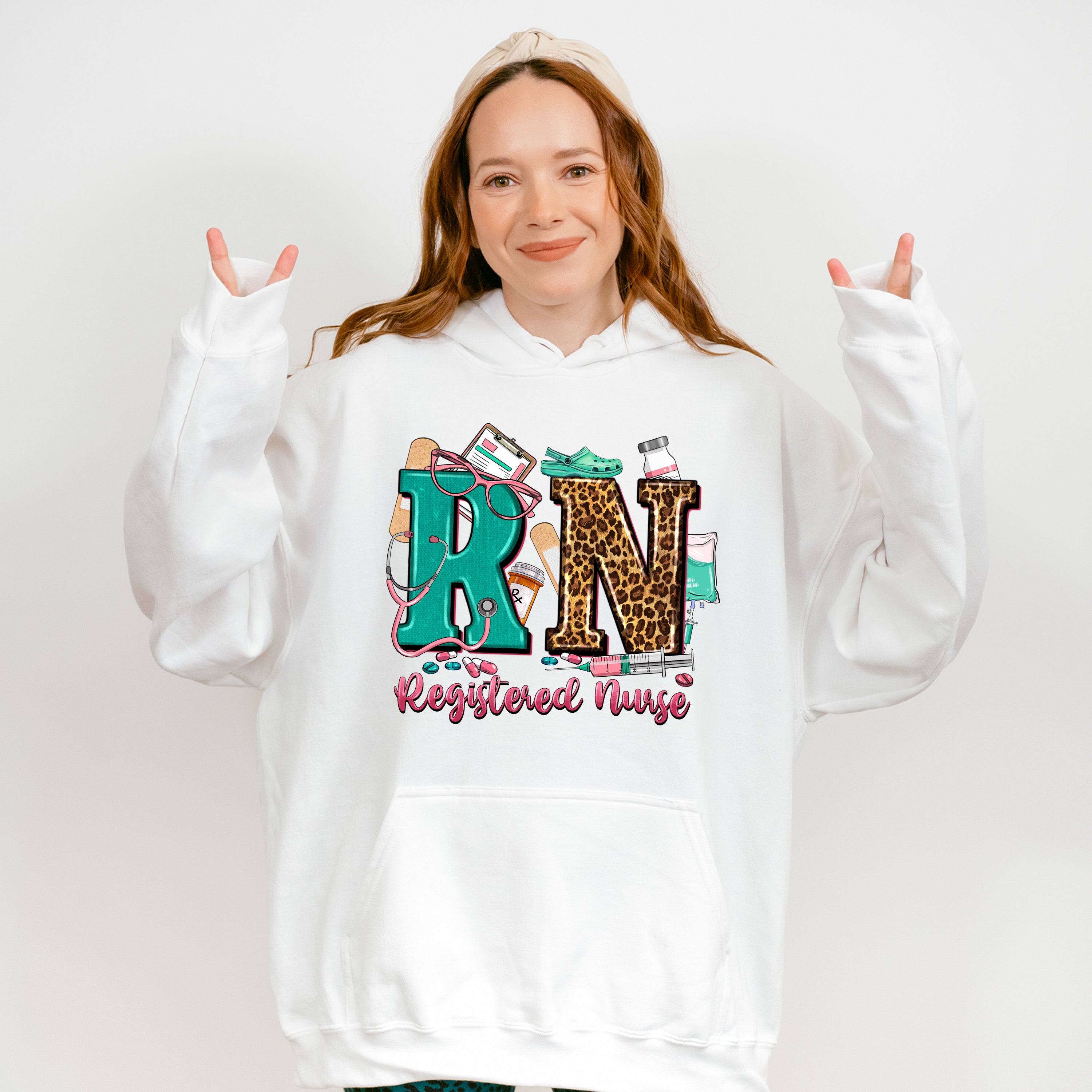 RN Leopard Design - Registered Nurse Unisex Crewneck T-Shirt Sweatshirt Hoodie