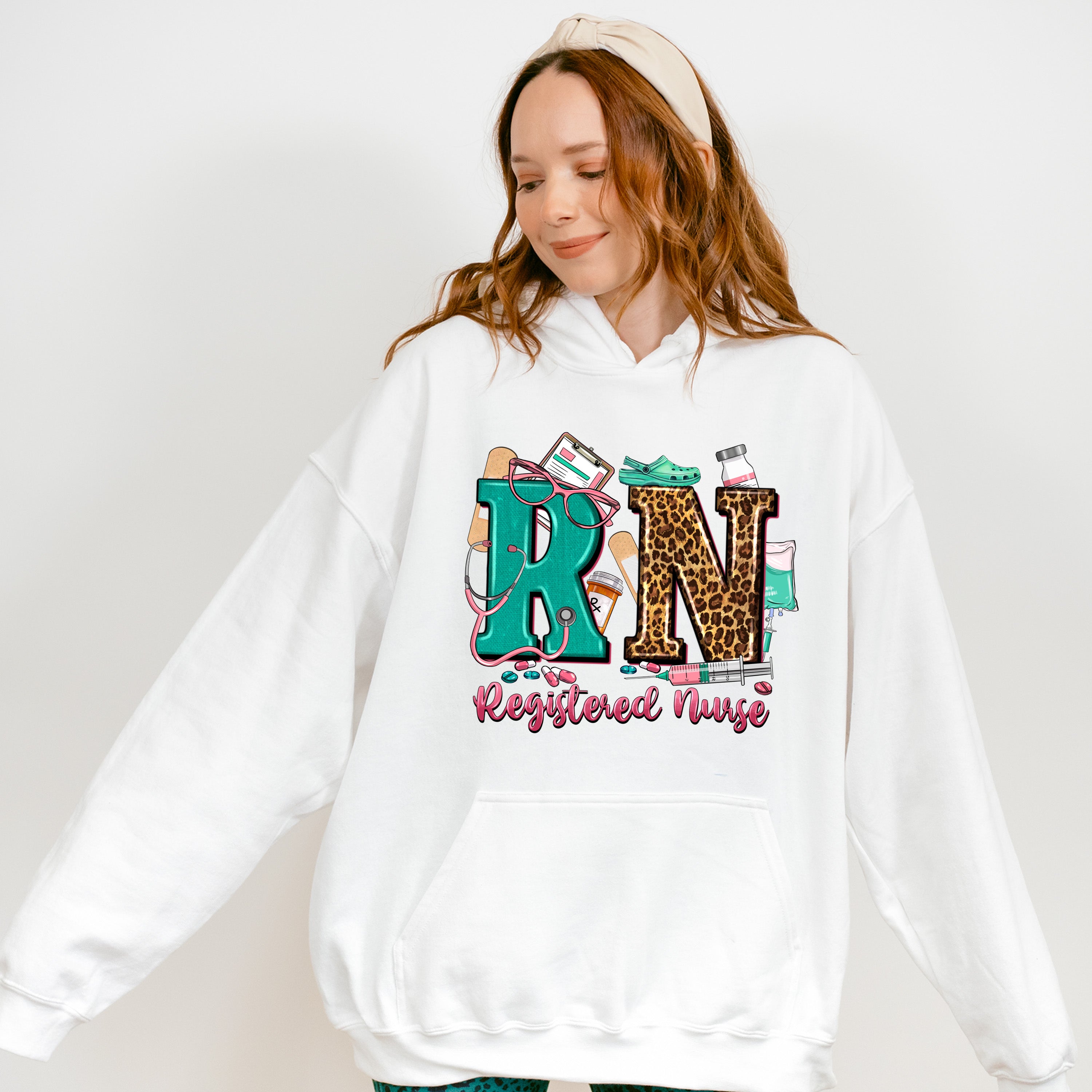 RN Leopard Design - Registered Nurse Unisex Crewneck T-Shirt Sweatshirt Hoodie