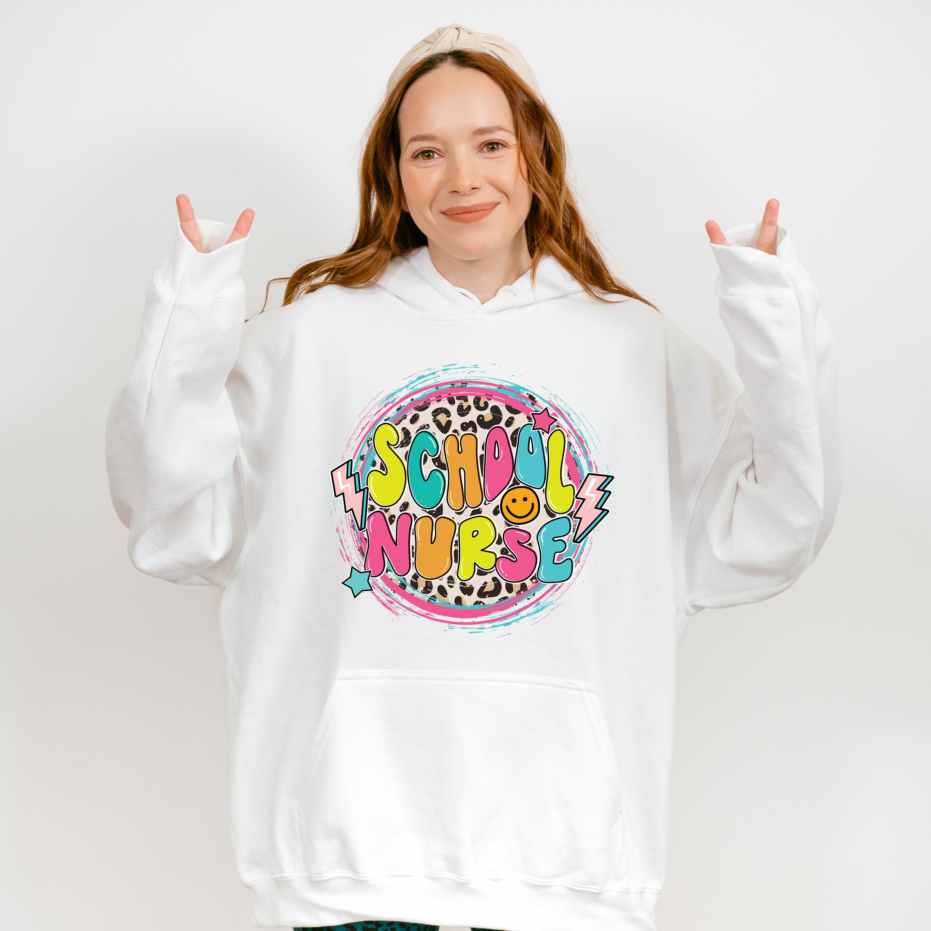 School Nurse Lightning Circle Leopard Design - School Nurse Unisex Crewneck T-Shirt Sweatshirt Hoodie